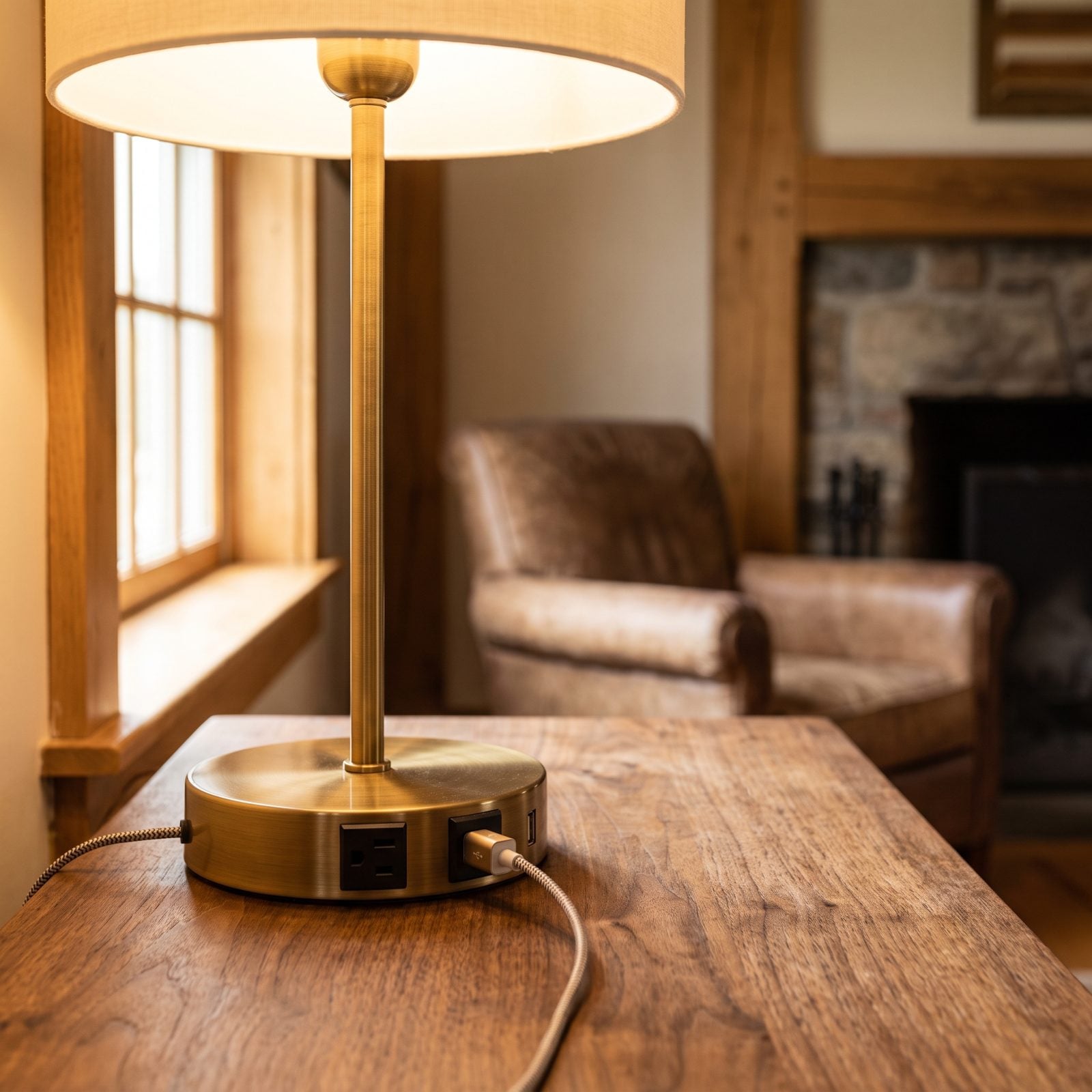 Check the Desk Lamp Base for a Hidden Power Outlet