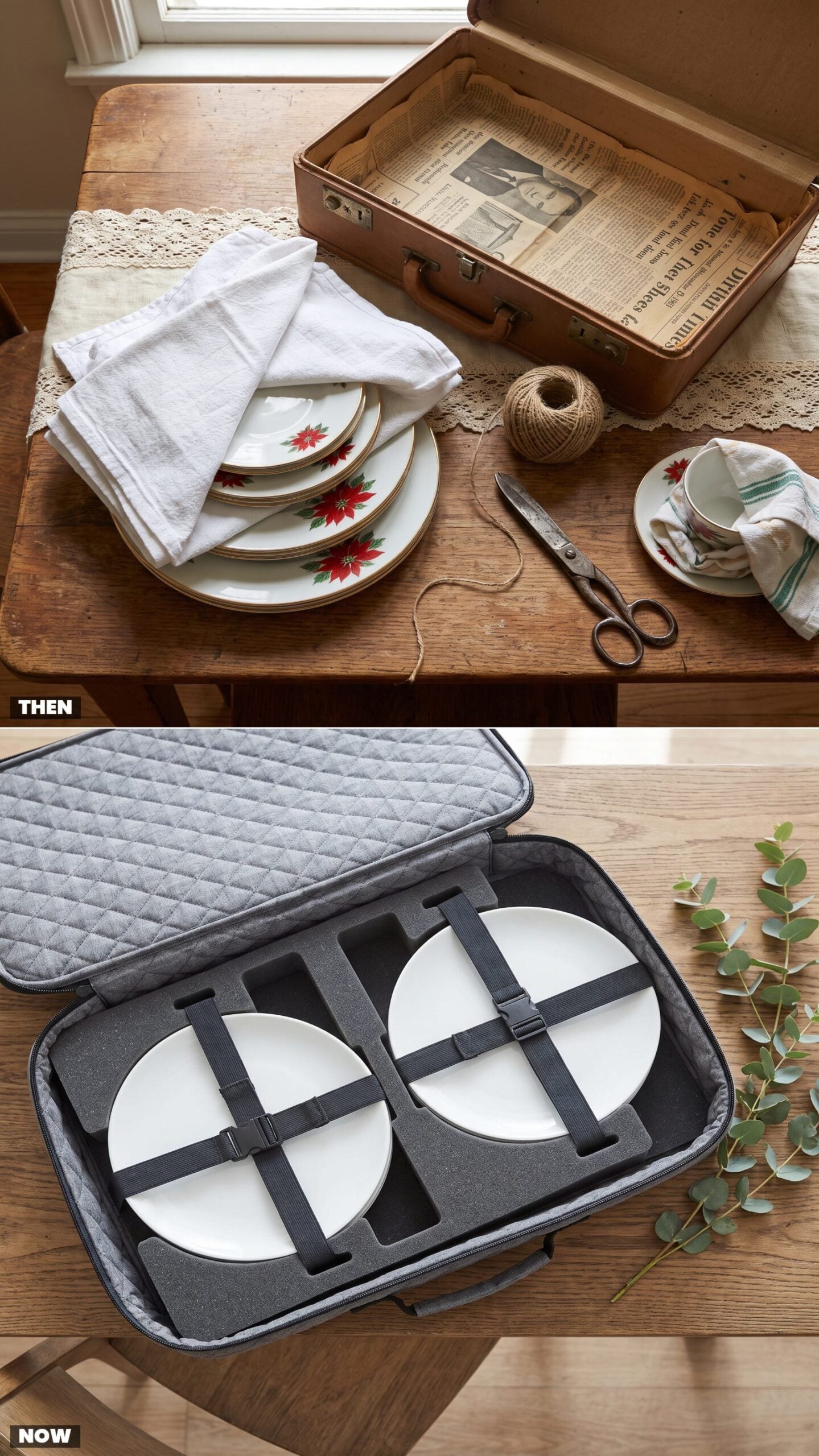 Christmas China Wrapped in Towels vs. the Purpose-Built Padded Dish Case