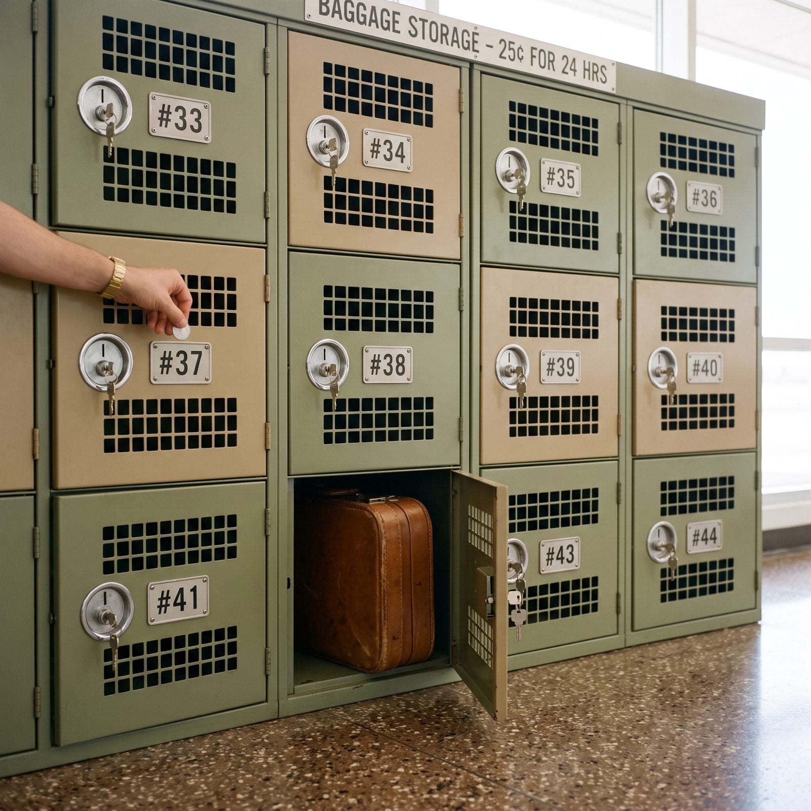 Coin-Operated Lockers Large Enough to Store Luggage Between Flights