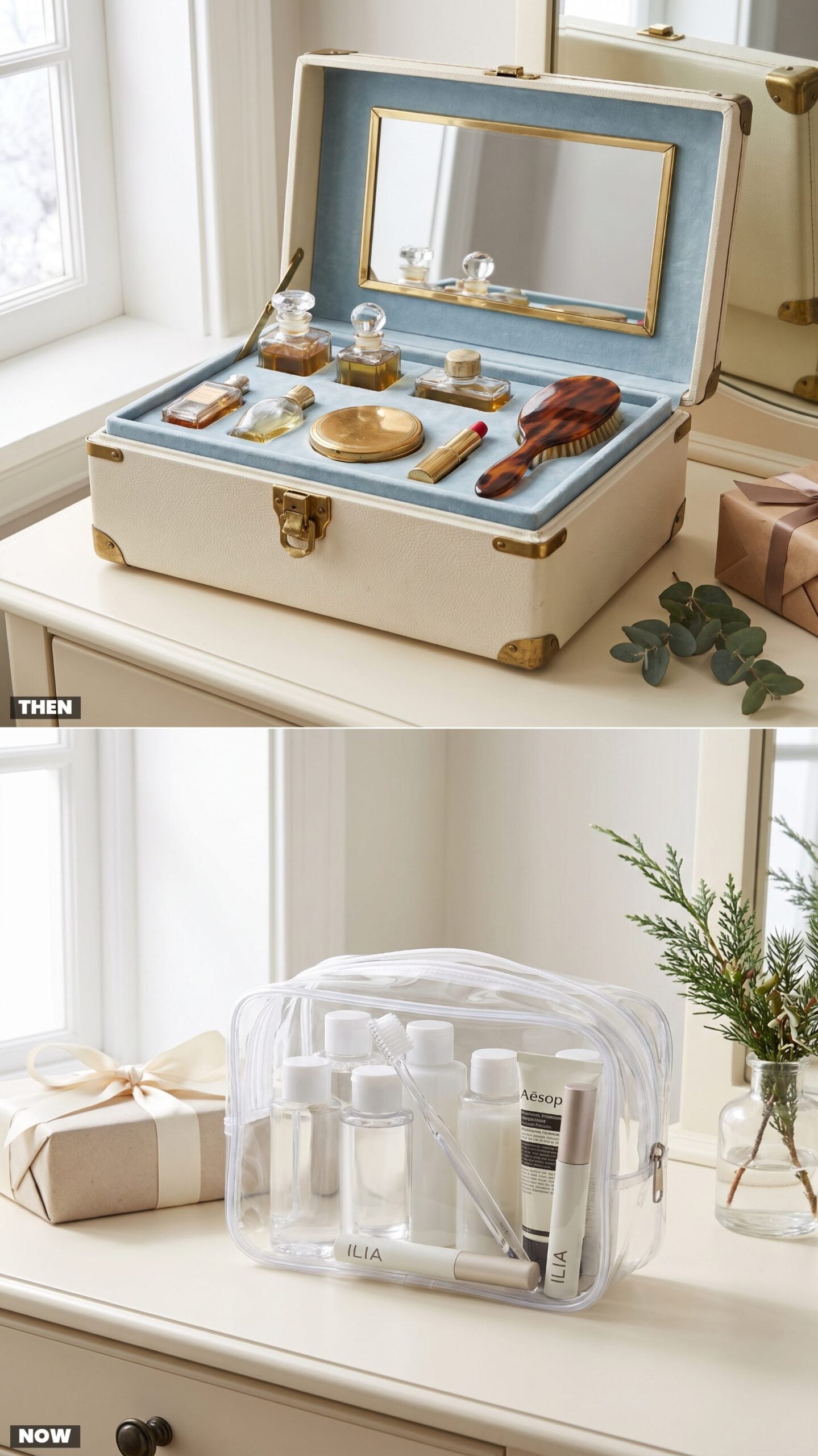 The Cosmetics Train Case vs. the Clear Toiletry Pouch