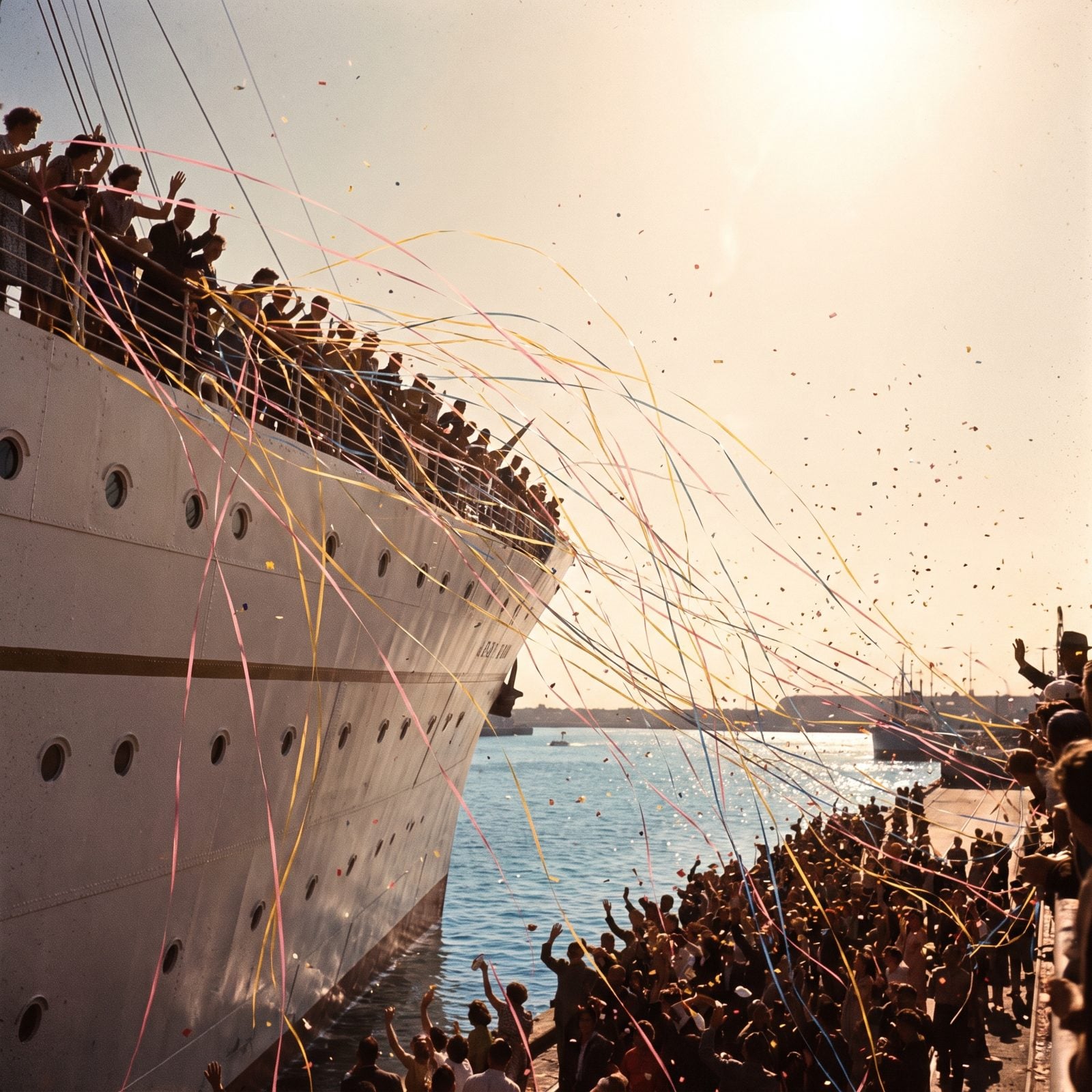 Cruise Passengers Tossing Paper Streamers at Departure