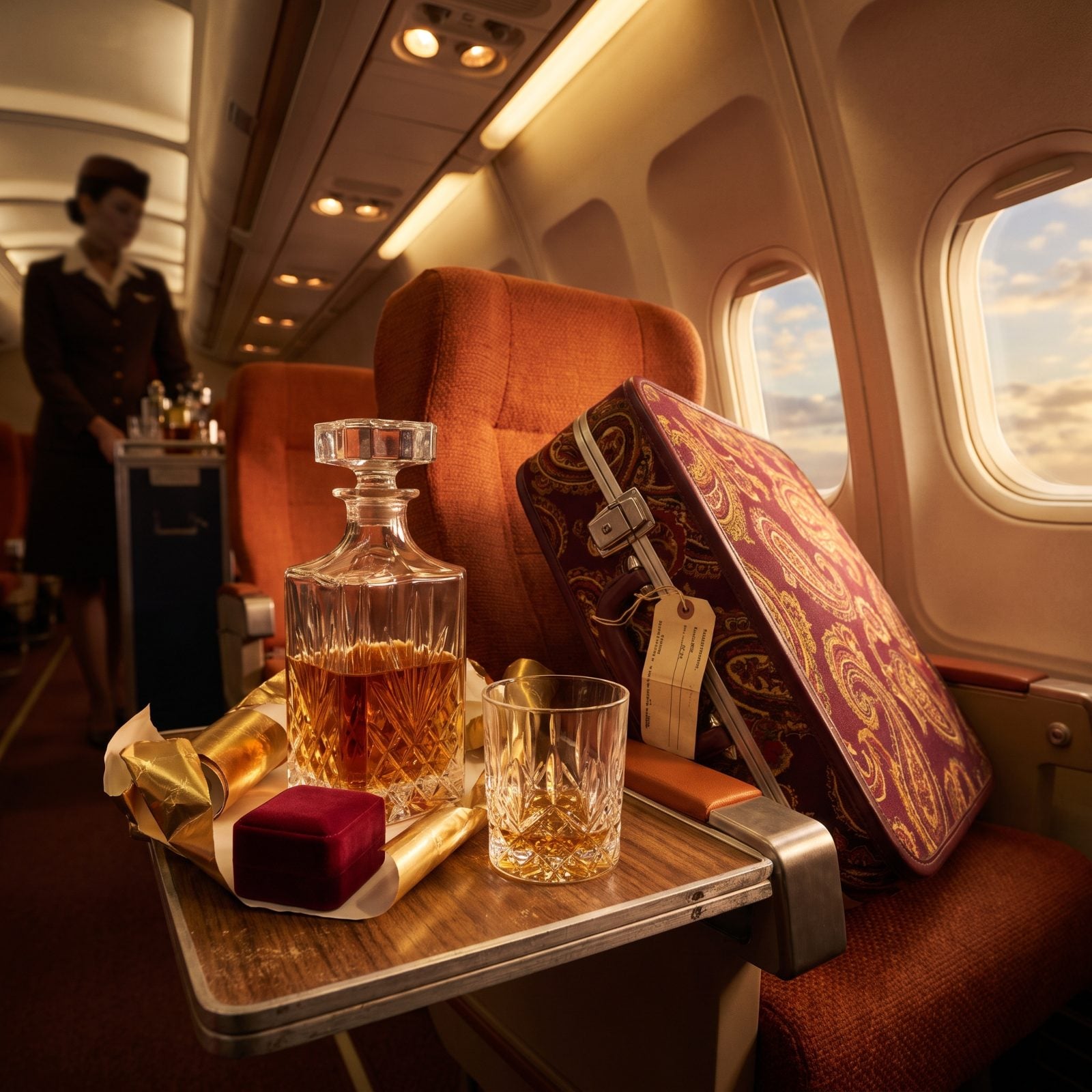 The Crystal Decanter of Scotch Riding in the Overhead Bin