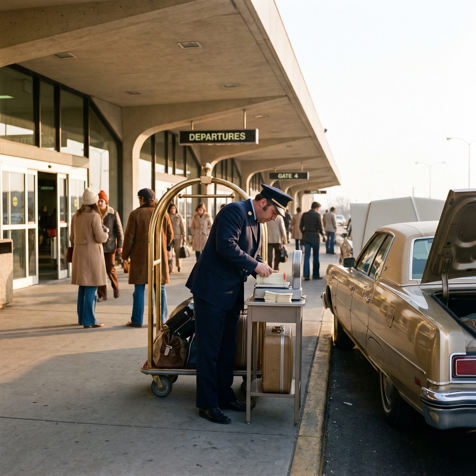 Curbside Skycaps Checking Luggage Before Passengers Entered the Terminal