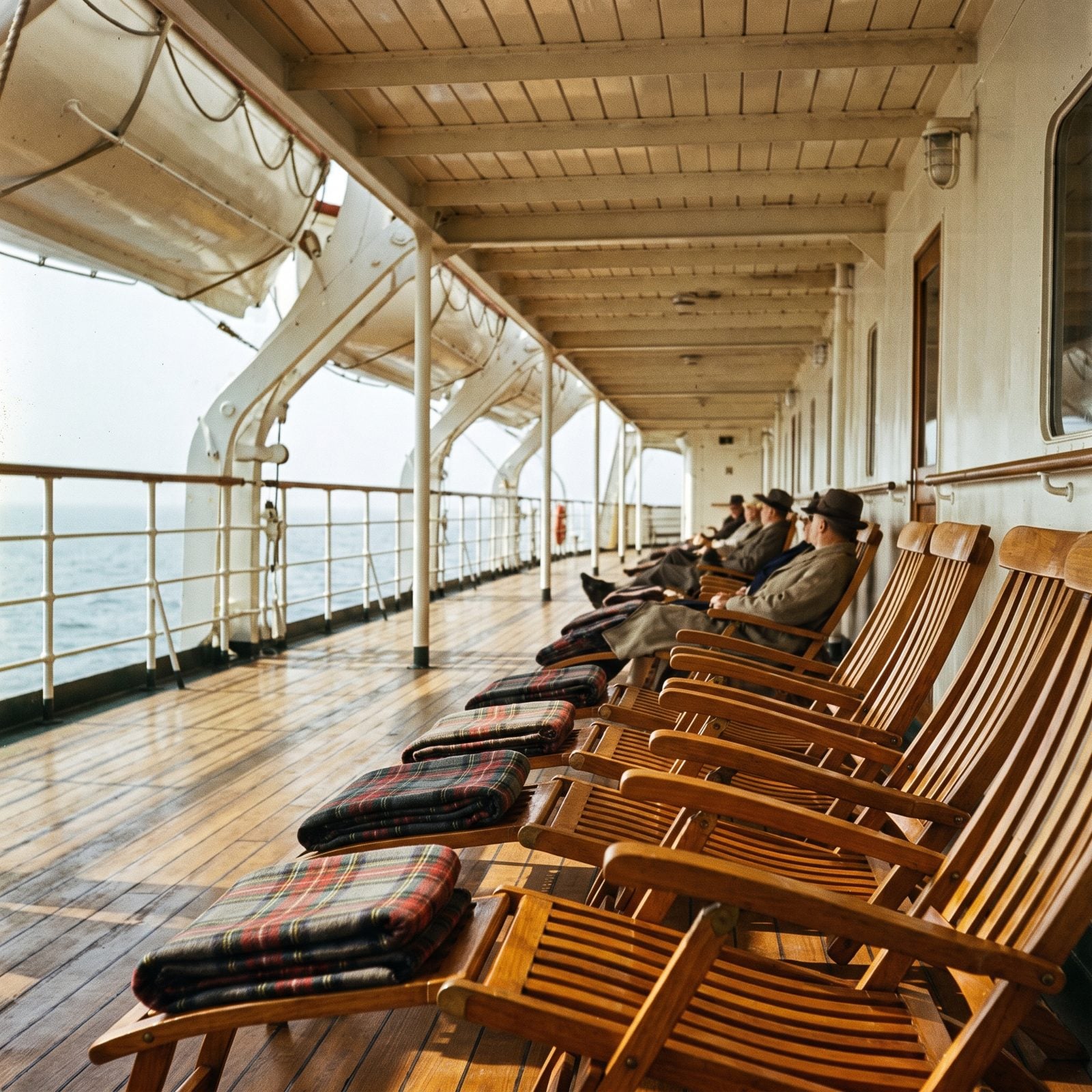 Deck Chairs Arranged Along a Ship's Promenade