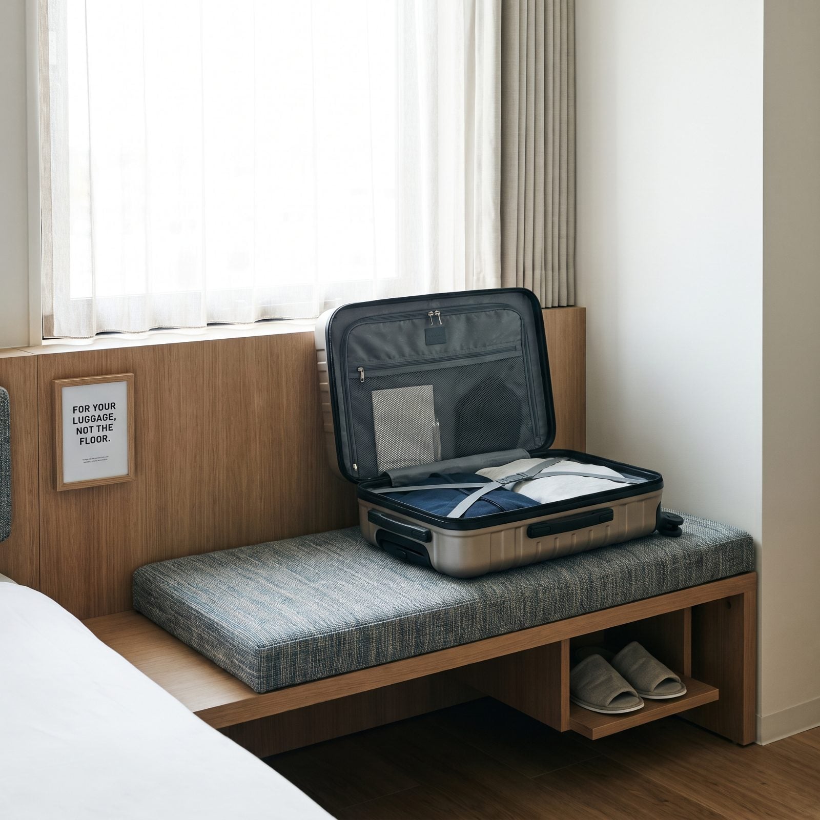 A Dedicated Luggage Bench Keeps Suitcases Off the Floor
