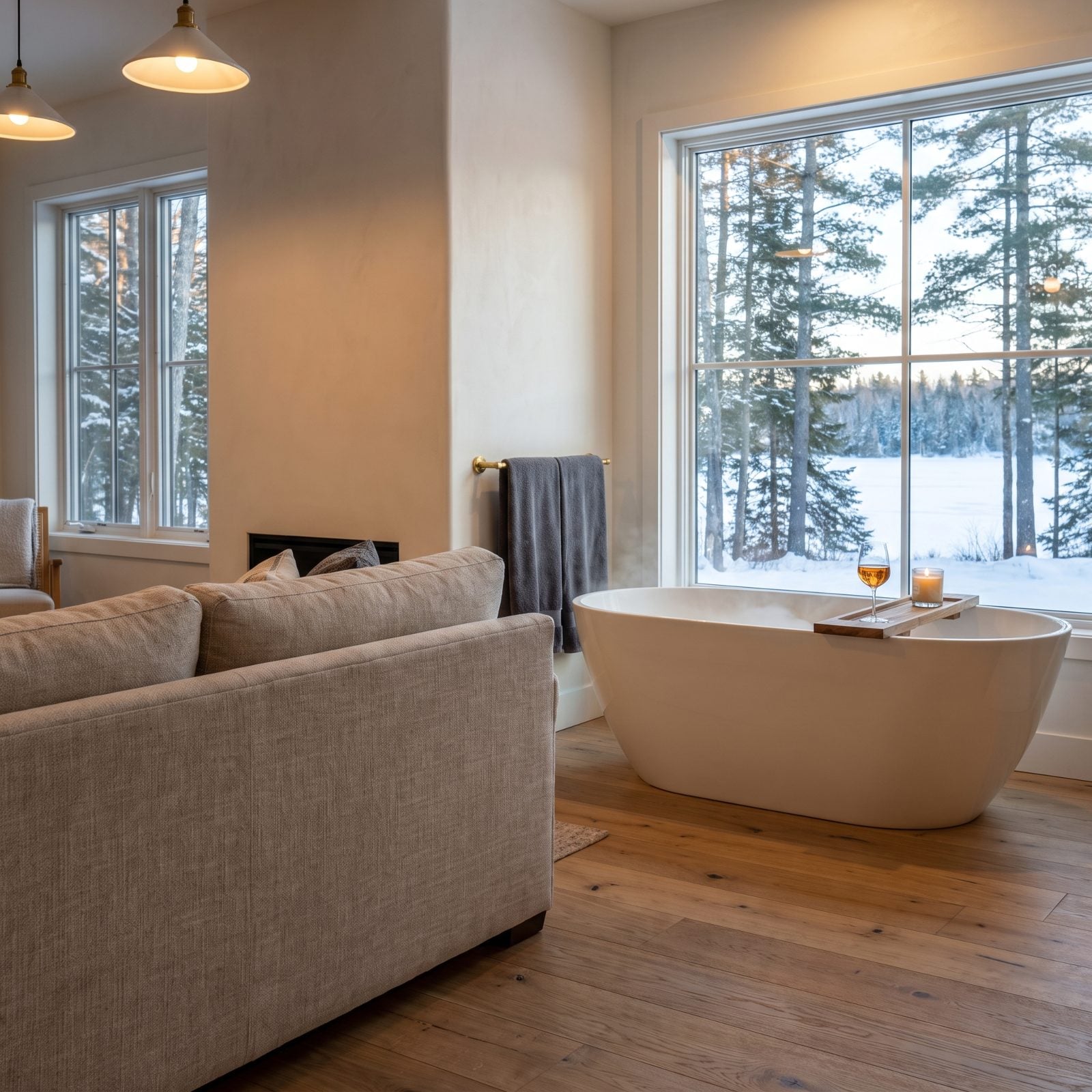 A Deep Tub With a Snowy View