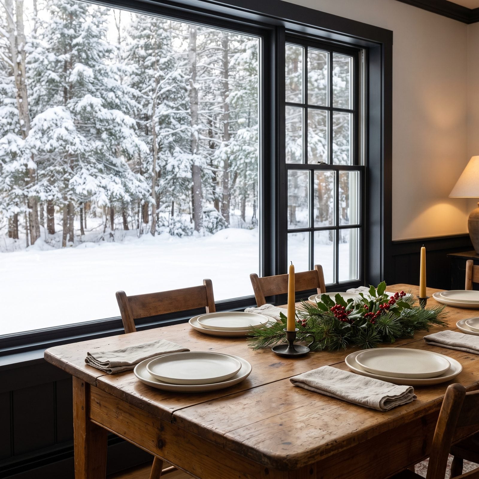 A Dining Table Positioned Beside the Best Snow View