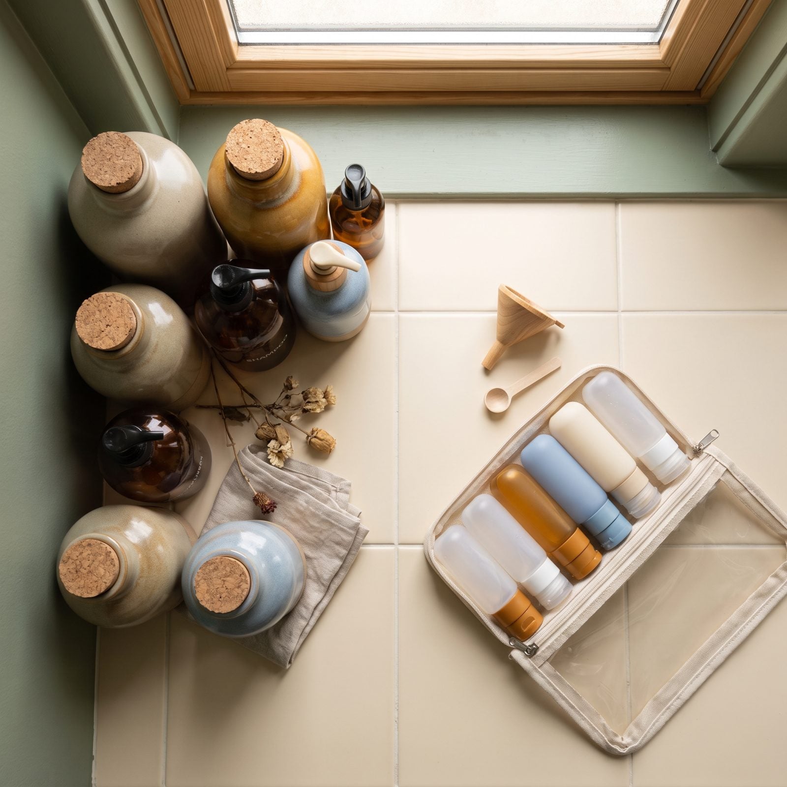 Downsize Full-Size Toiletries Into Refillable Travel Bottles