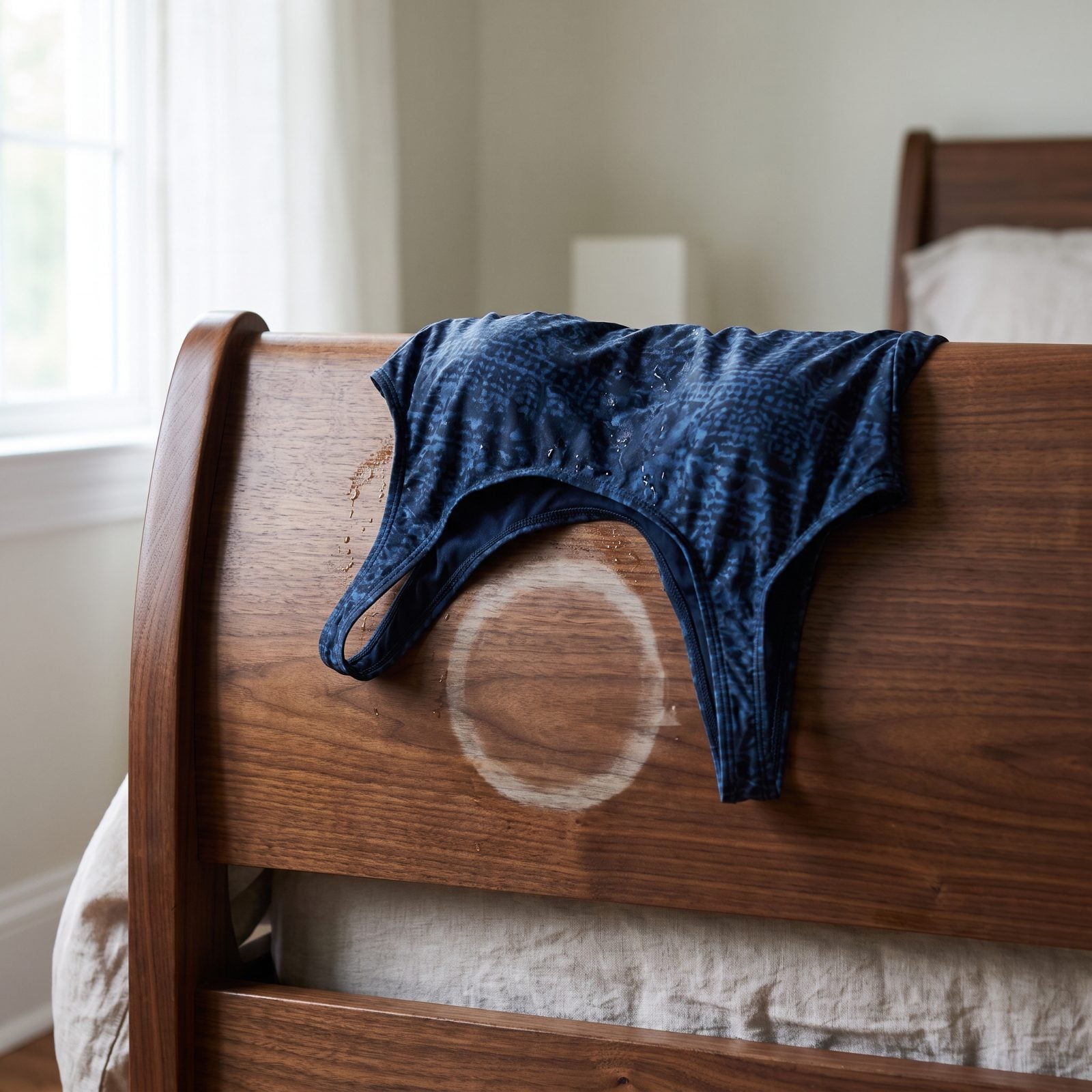 Draping Wet Swimwear Over the Wooden Furniture