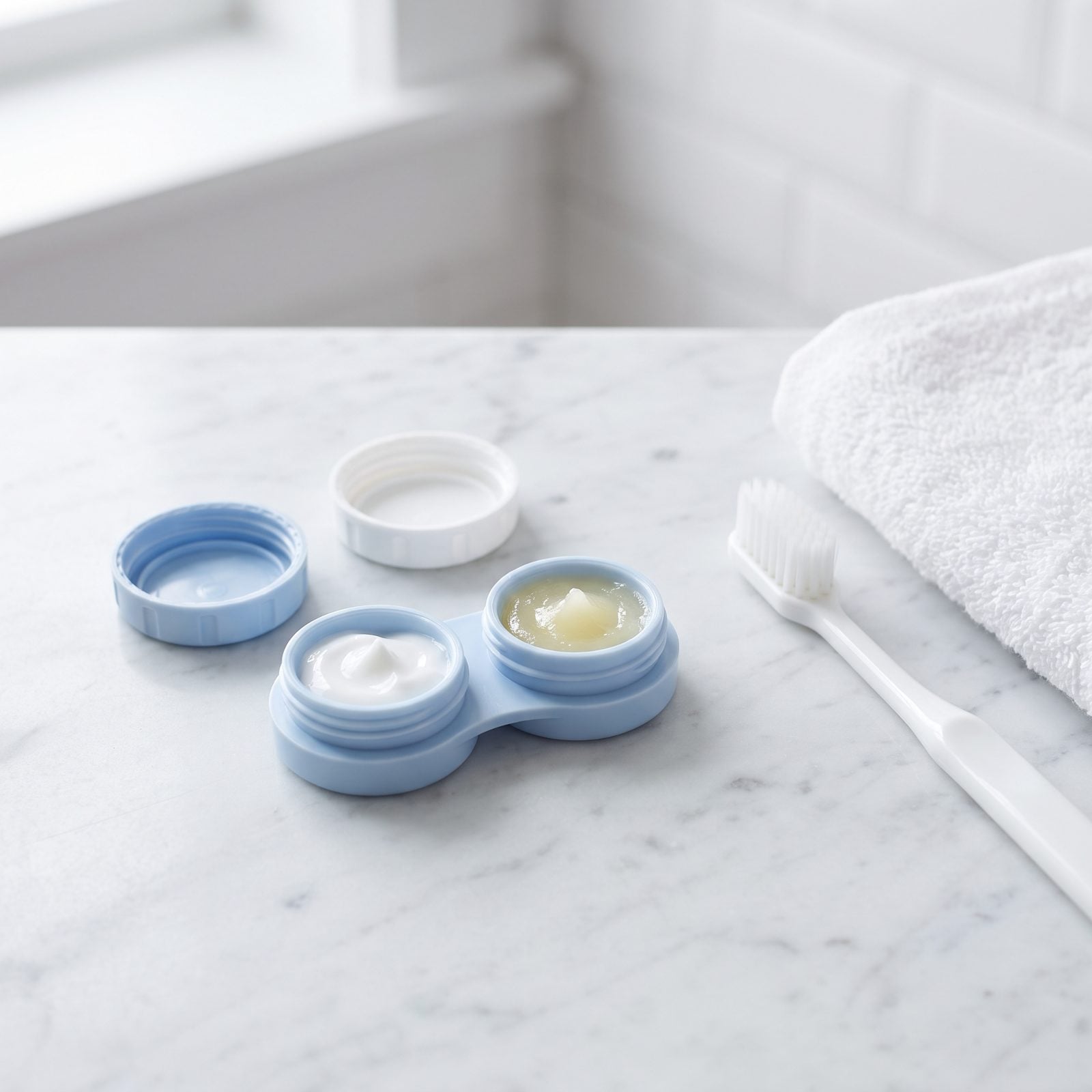 An Empty Contact Lens Case for Pea-Sized Toiletry Portions