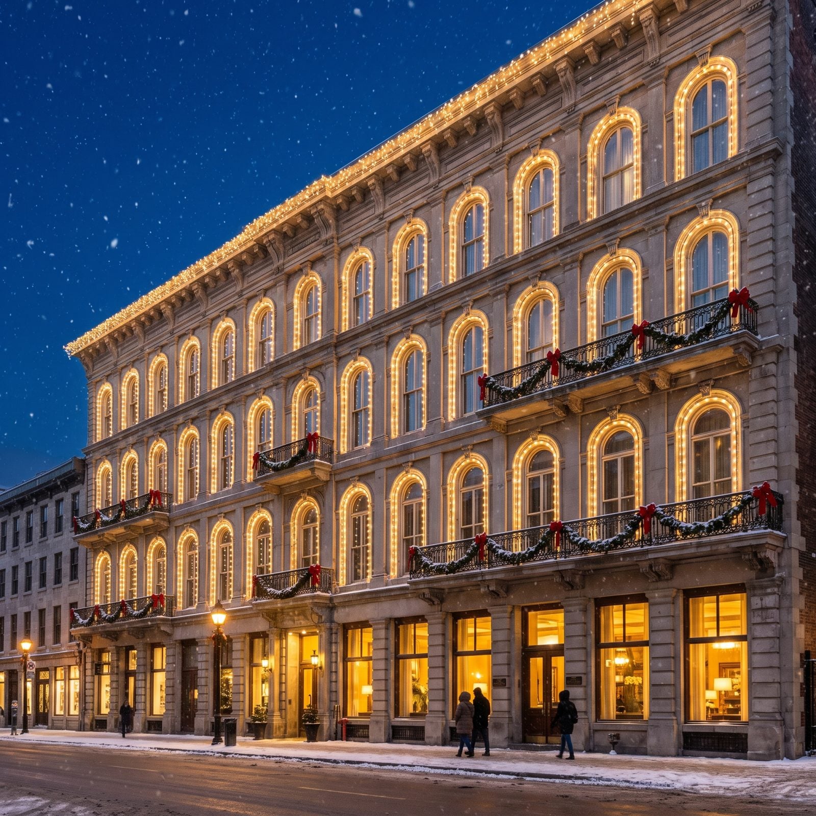 A Facade That Becomes a Christmas Landmark After Dark