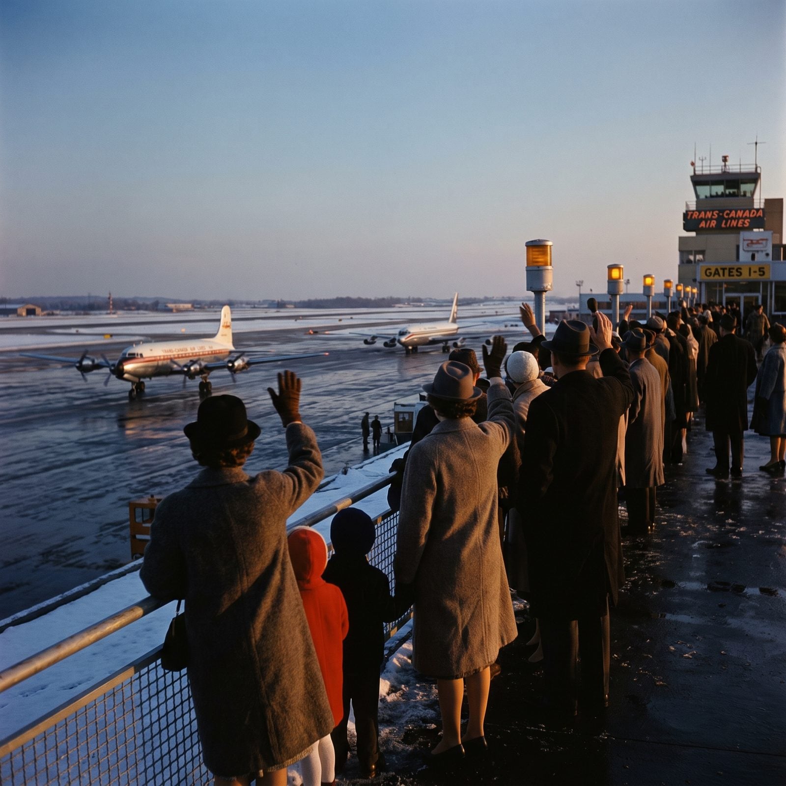 Families Gathered on Open-Air Observation Decks to Watch the Planes