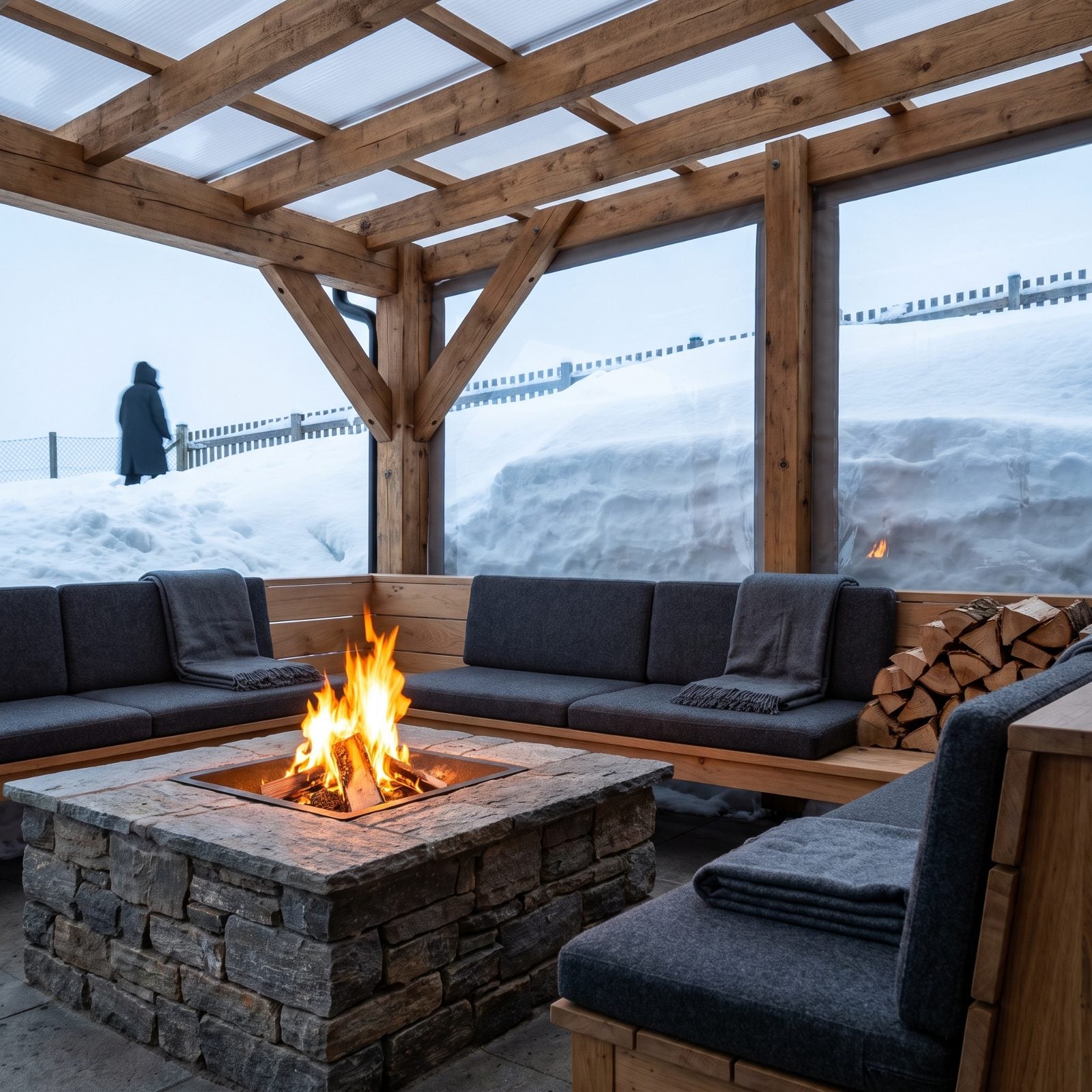 A Firepit With Dry Seating and Wind Protection