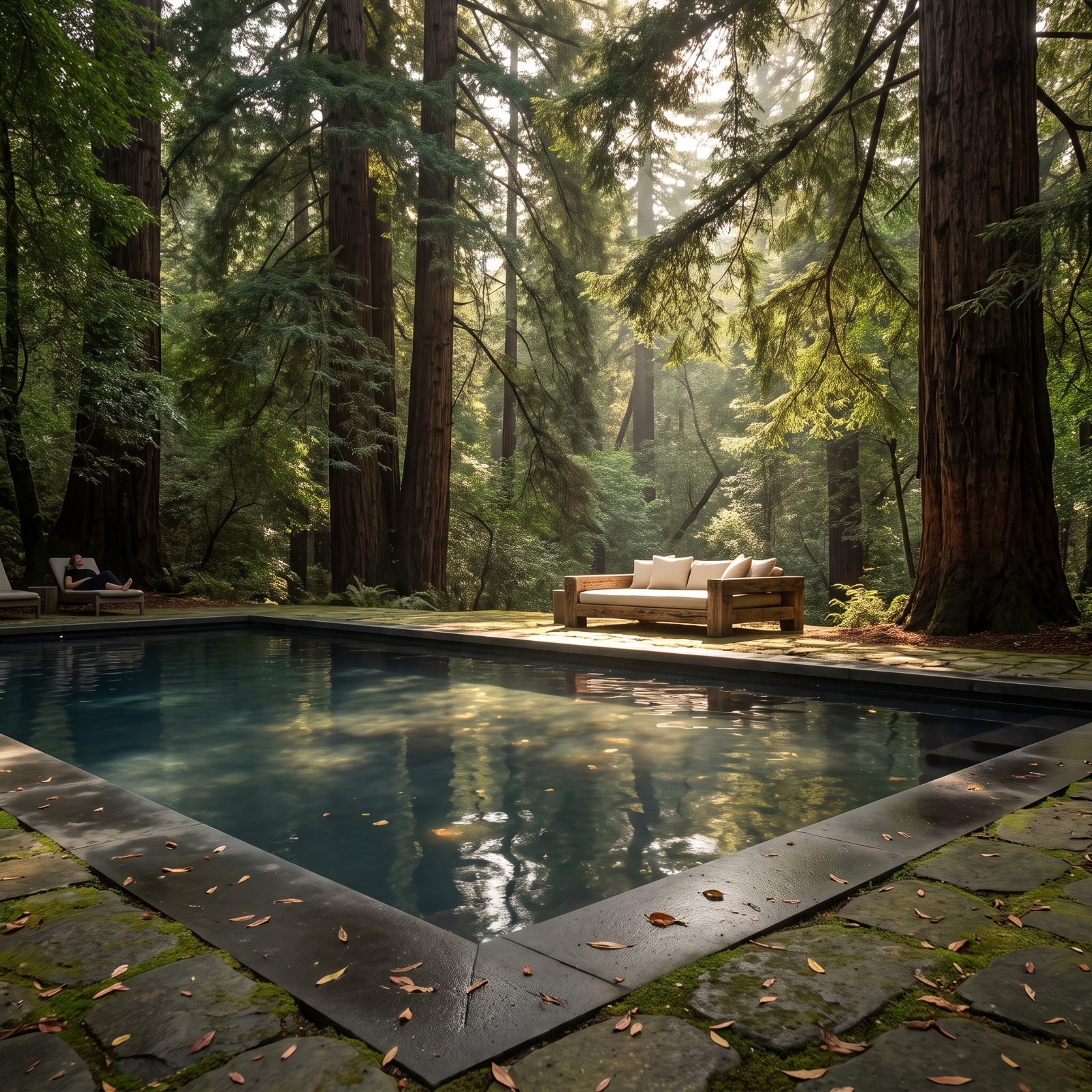 A Forest Pool Set Beneath a Mature Tree Canopy