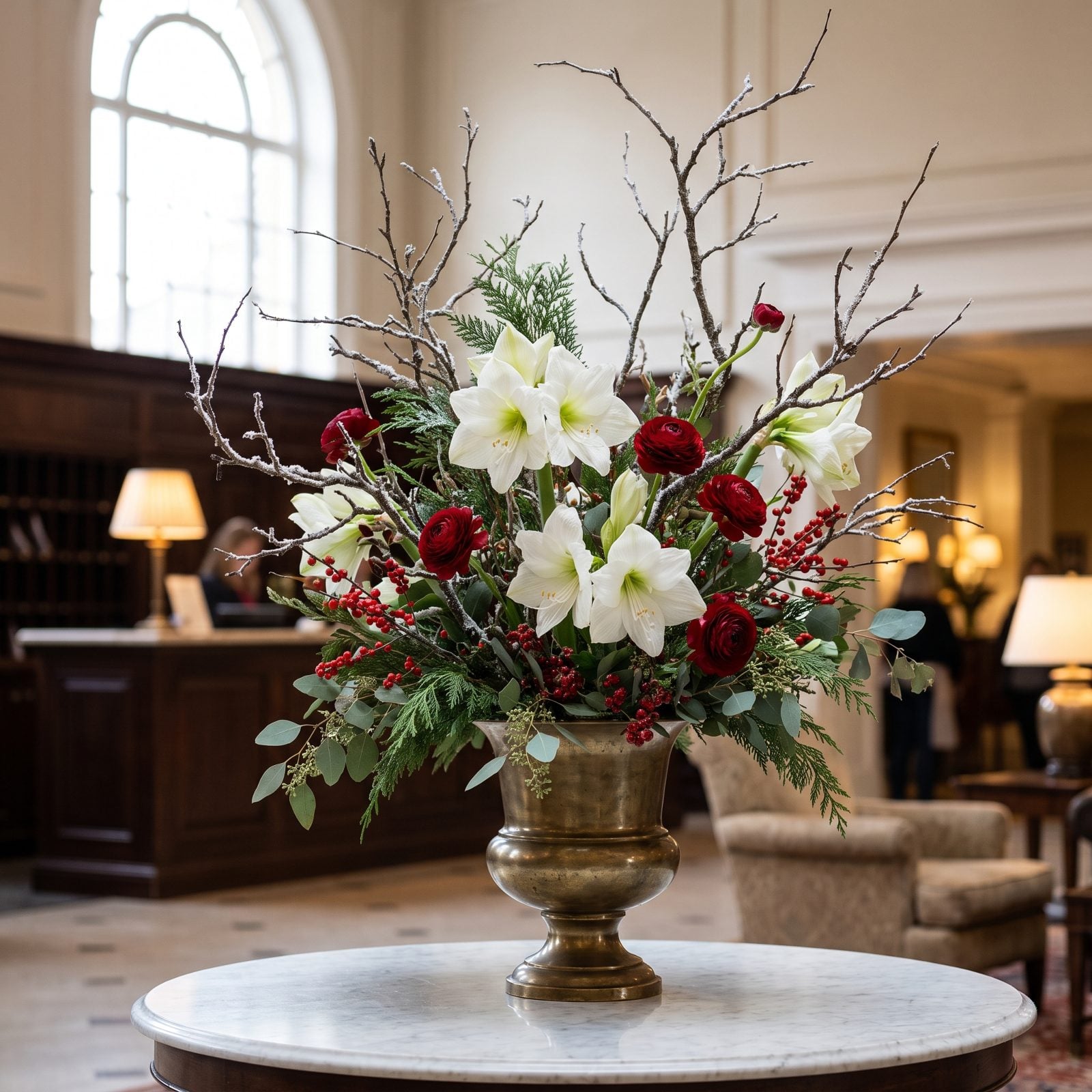 Fresh Flowers Mixed With Winter Branches