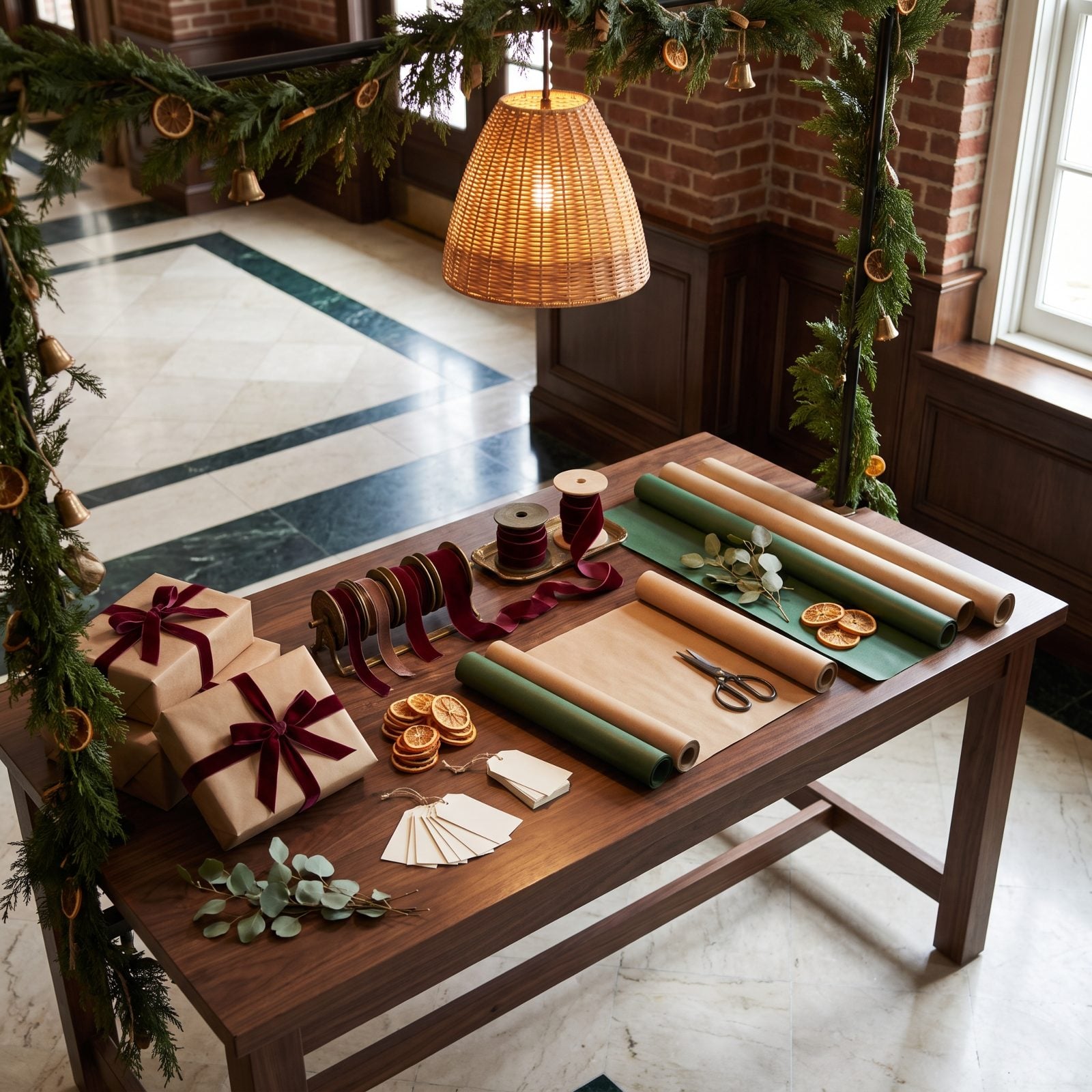 A Gift-Wrapping Desk Set Up in the Lobby