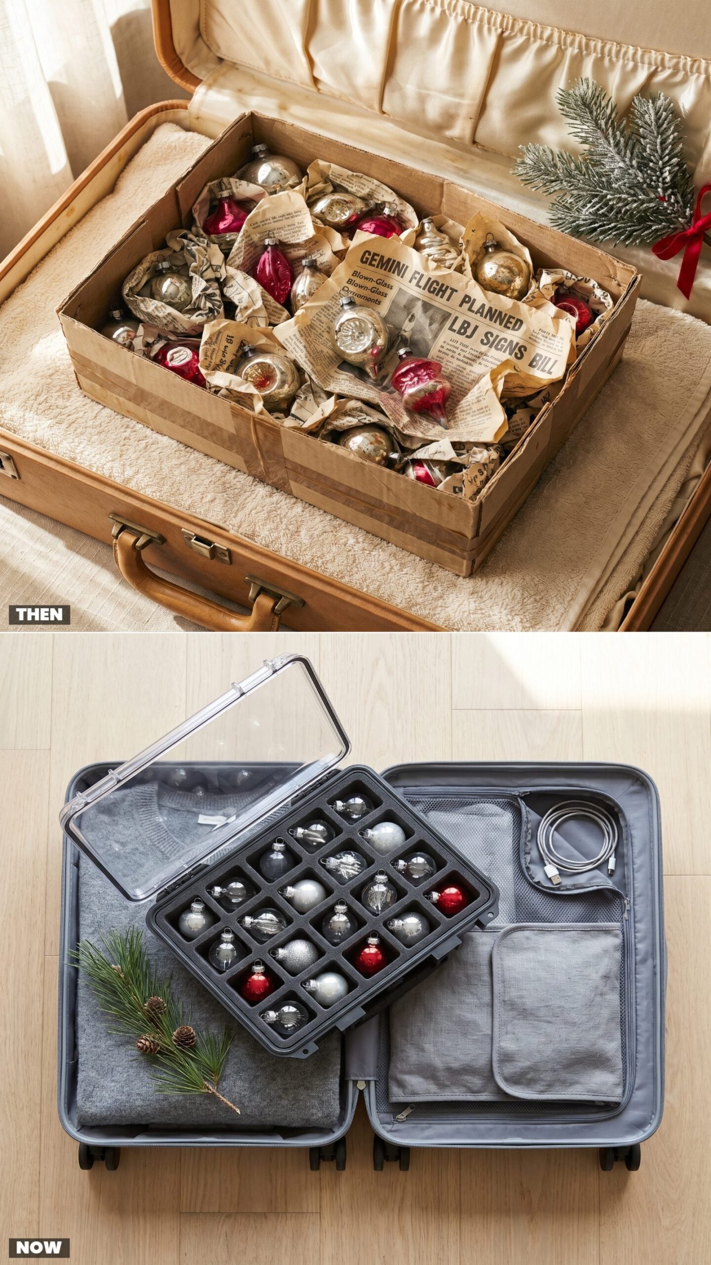 Glass Ornaments in Newspaper vs. the Molded Ornament Organizer