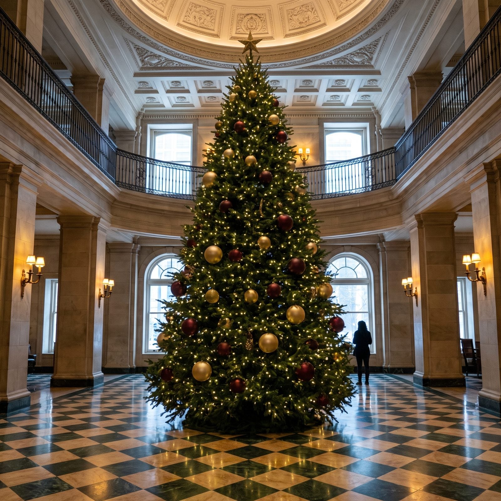 A Grand Tree Proportioned to the Lobby Ceiling