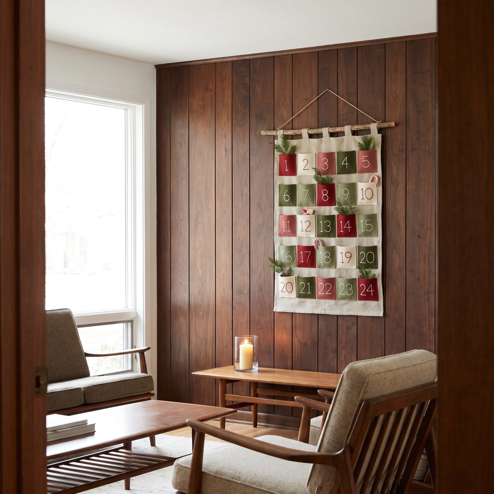A Handmade Advent Calendar on a Timber Wall
