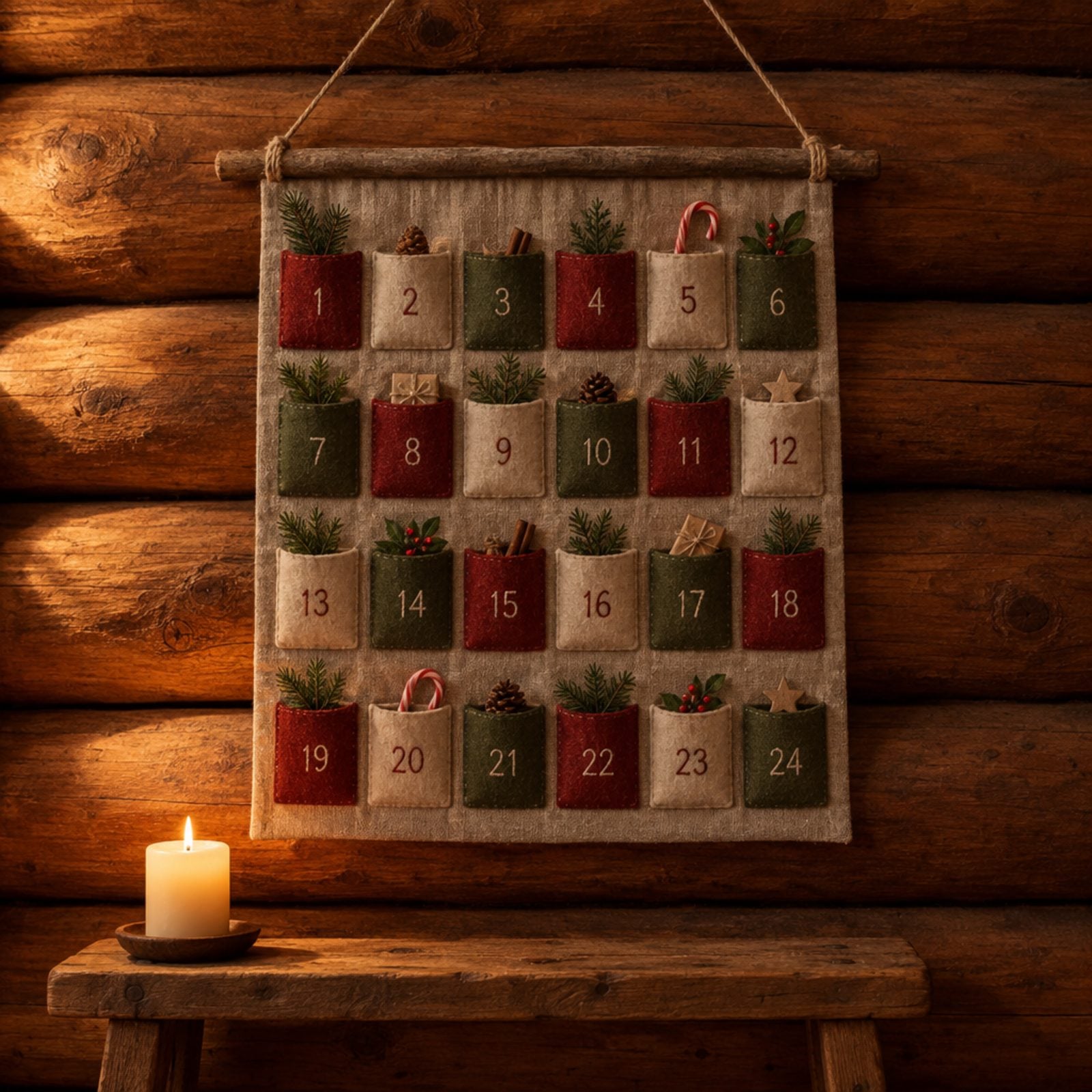A Handmade Advent Calendar on a Timber Wall