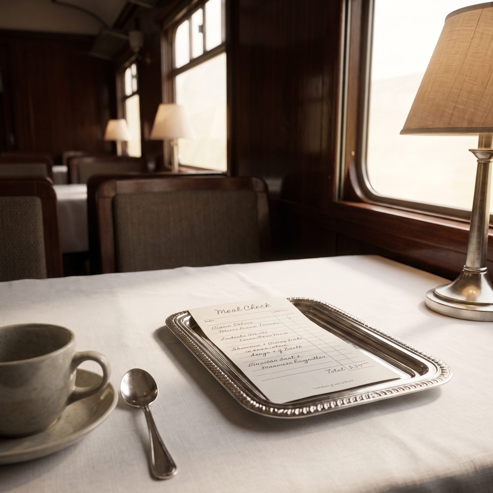 Handwritten Meal Checks Presented on Small Trays