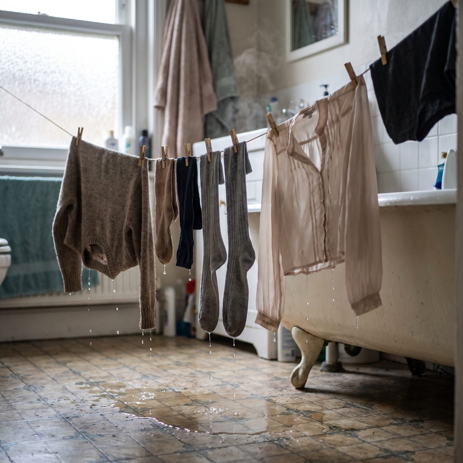 Hanging Your Hand-Washed Things in the Bathroom to Drip