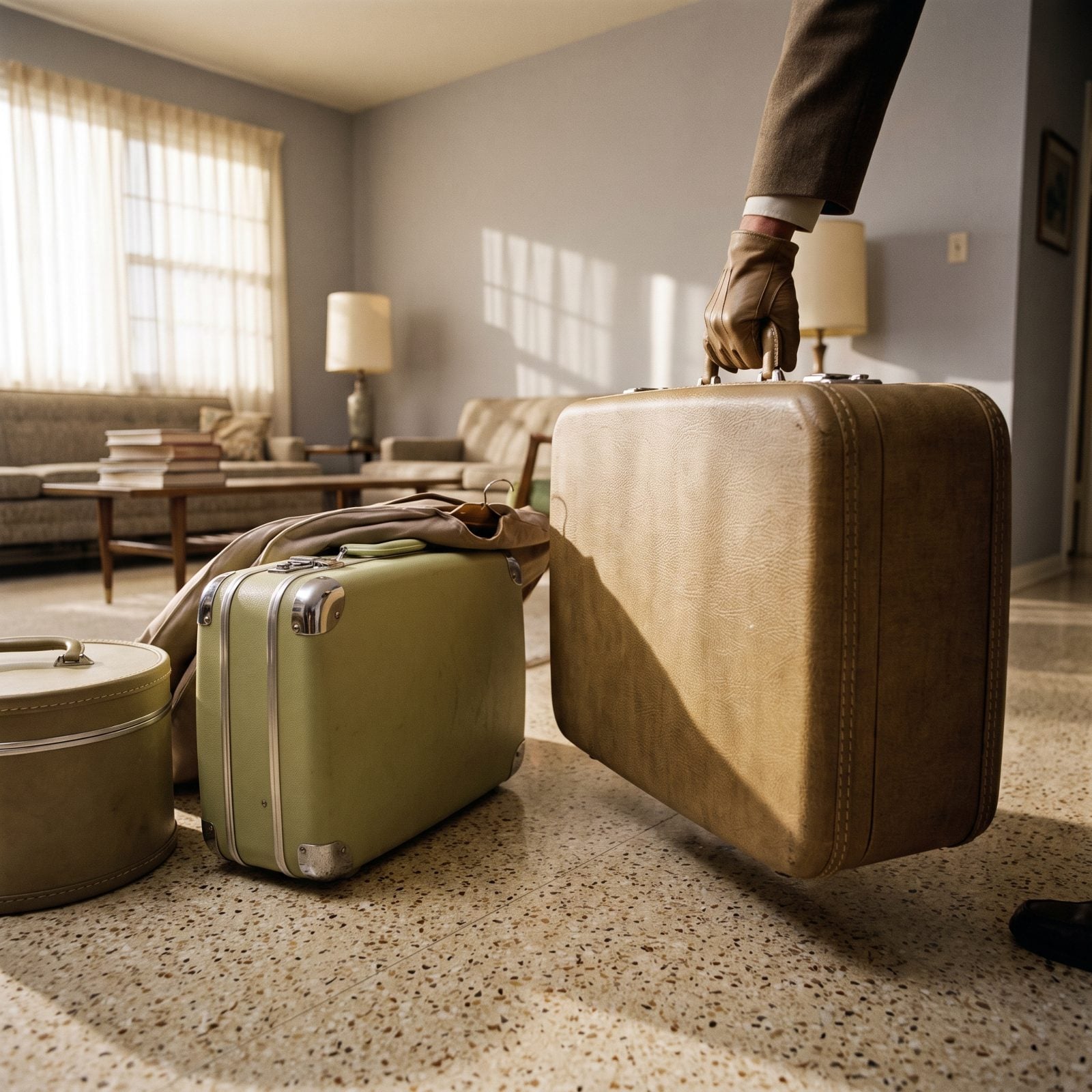 Hard-Sided Suitcases Carried by Hand Because Wheels Were Uncommon
