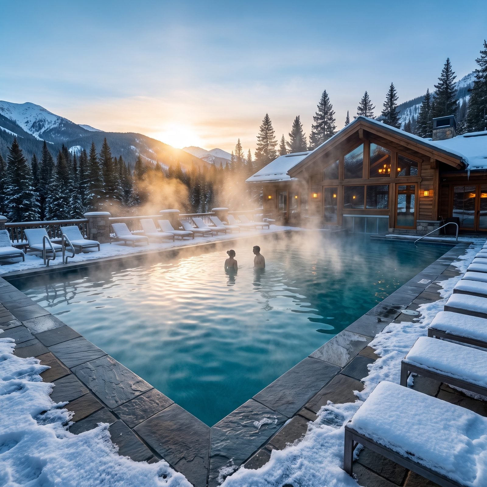 A Heated Pool Breathing Steam Into a Frozen Landscape