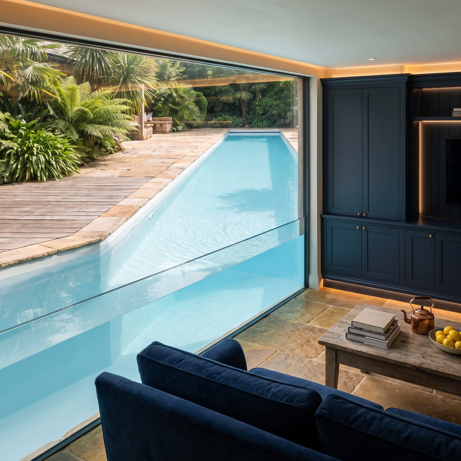 An Indoor-Outdoor Pool Passing Through a Glass Wall