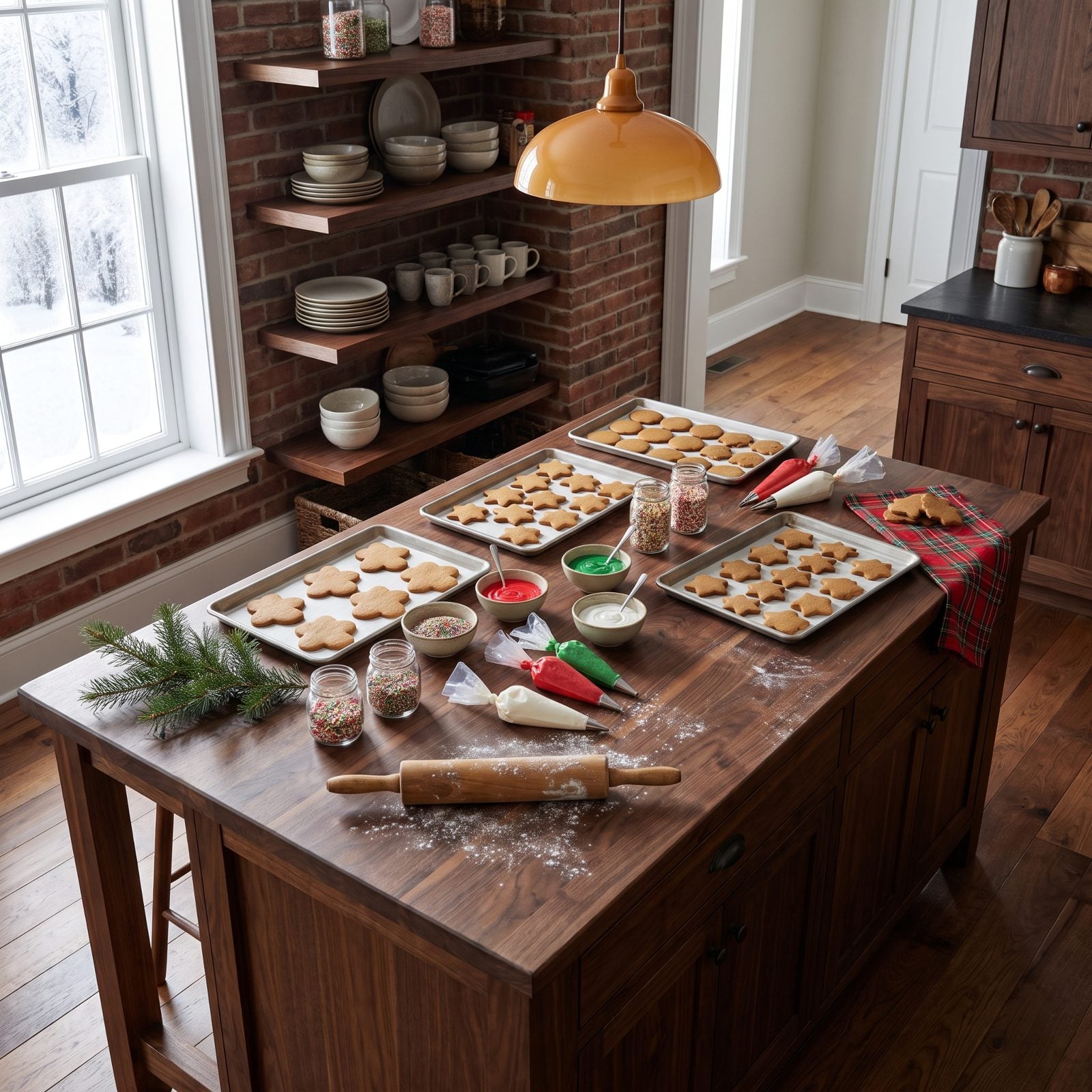 A Kitchen Island Set Up for Cookie Decorating