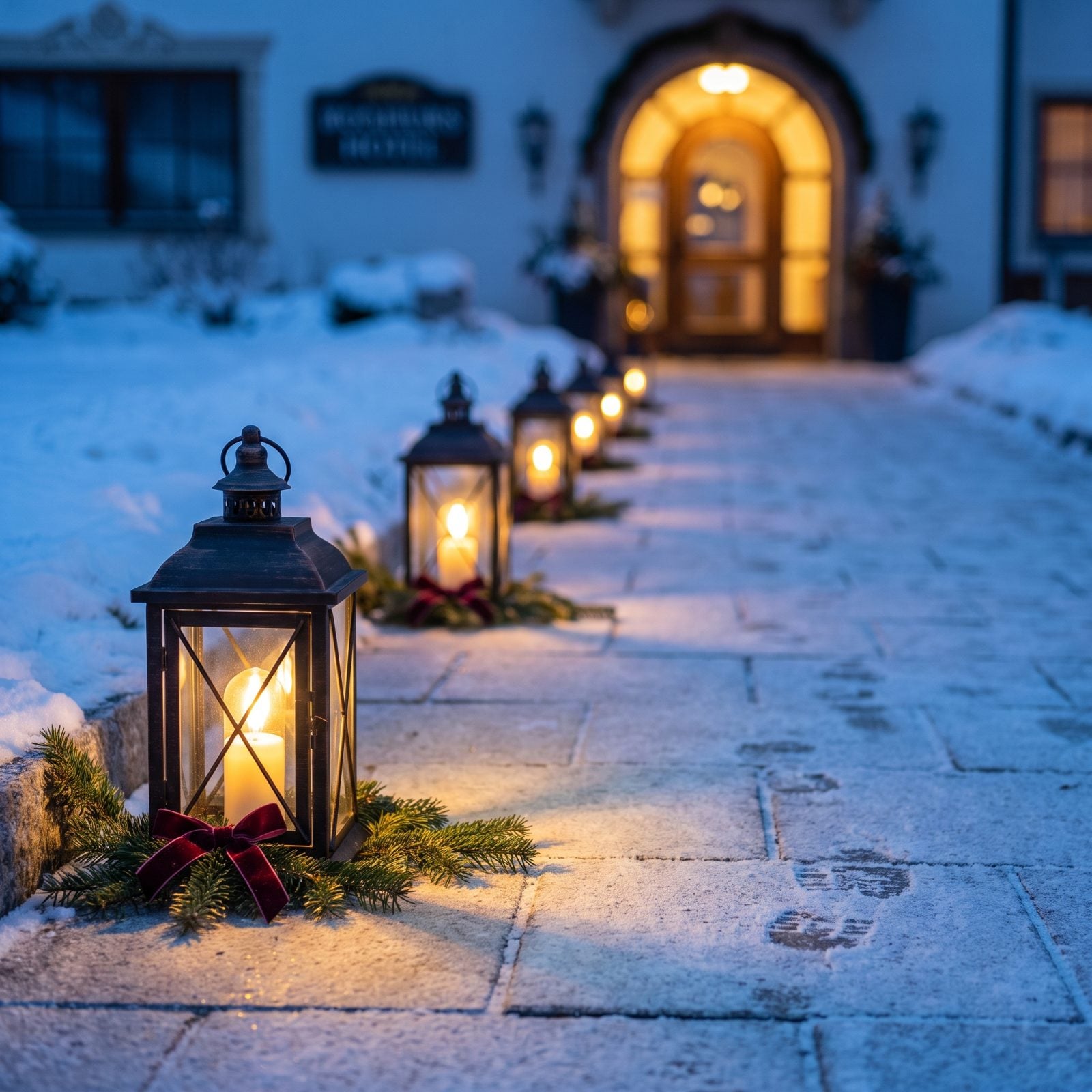Lanterns Leading Guests From the Curb to the Door