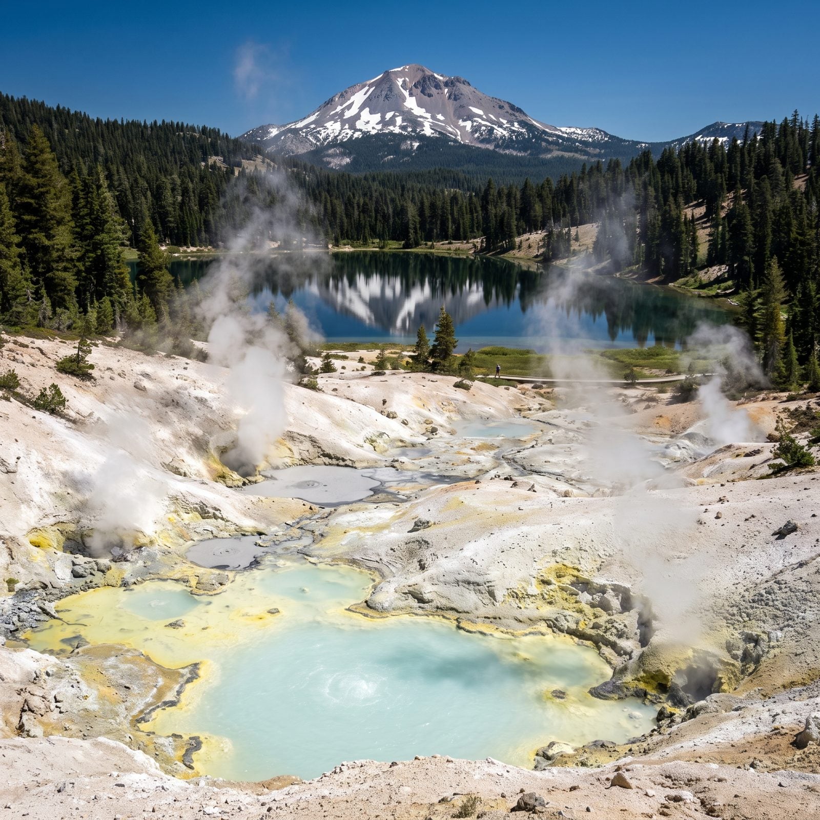 Lassen Volcanic National Park, Steaming Basins Beneath an Alpine Volcano