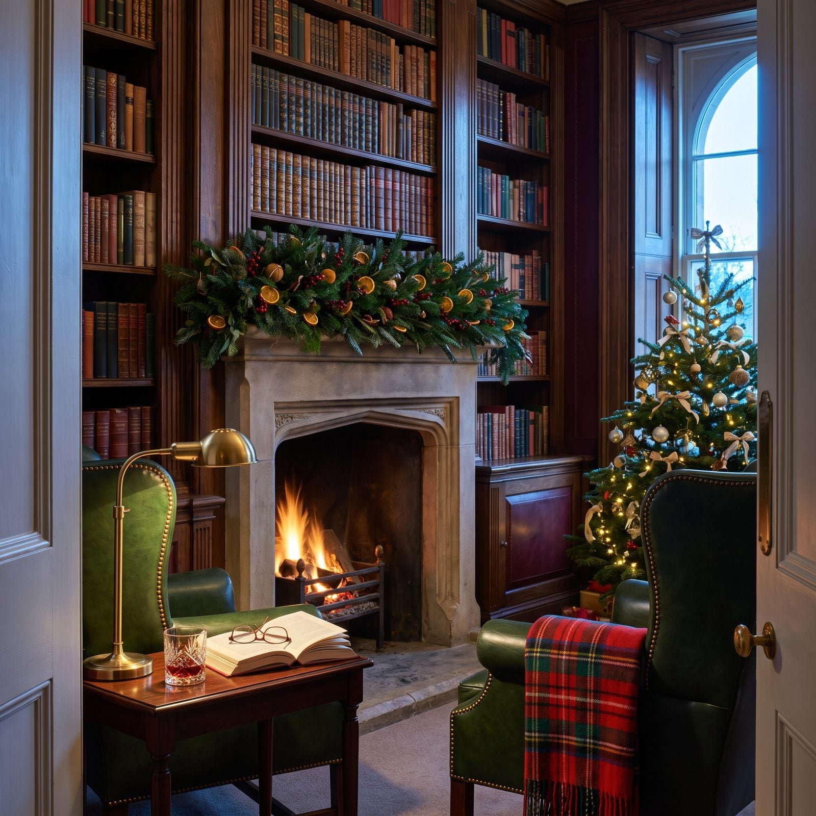 A Library Dressed for Christmas Reading