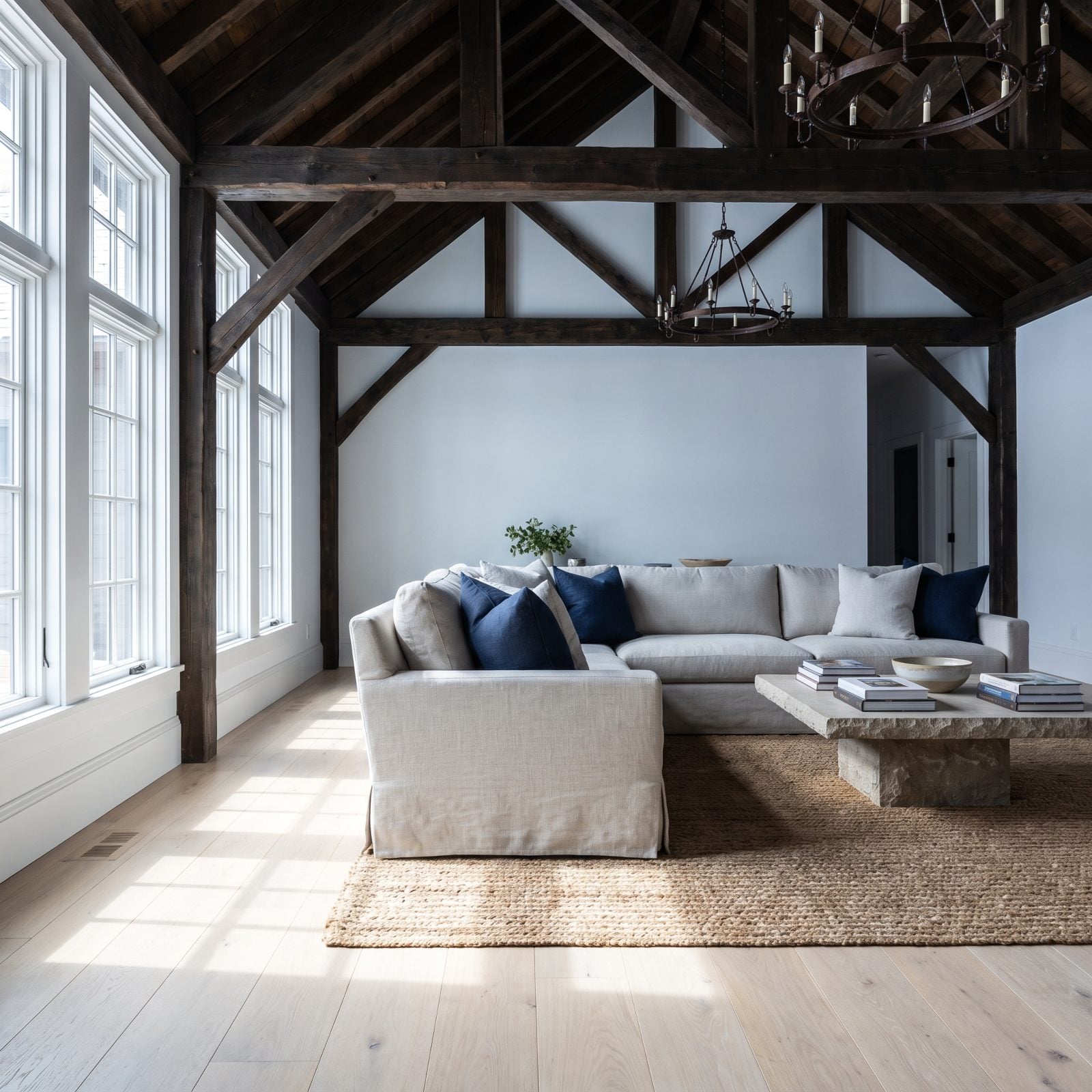 A Light Floor Balances Dark Rafters
