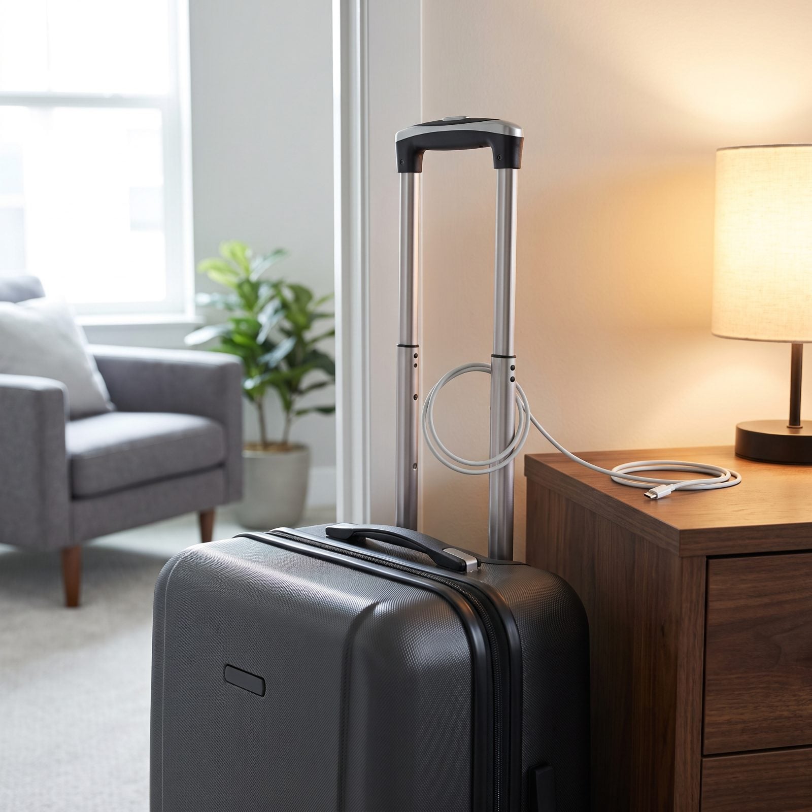 Loop the Charging Cable Through a Suitcase Handle to Keep It From Slipping Away