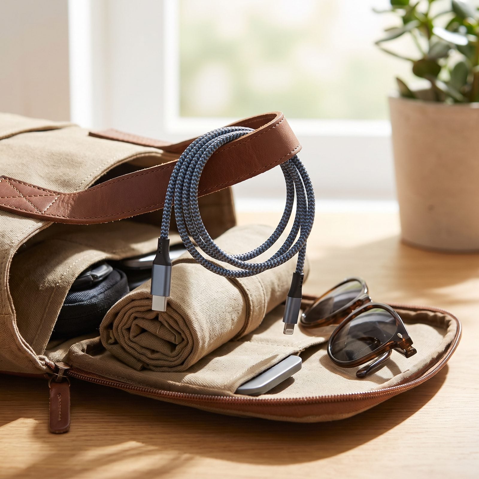 Looping Charging Cables Through a Bag Handle