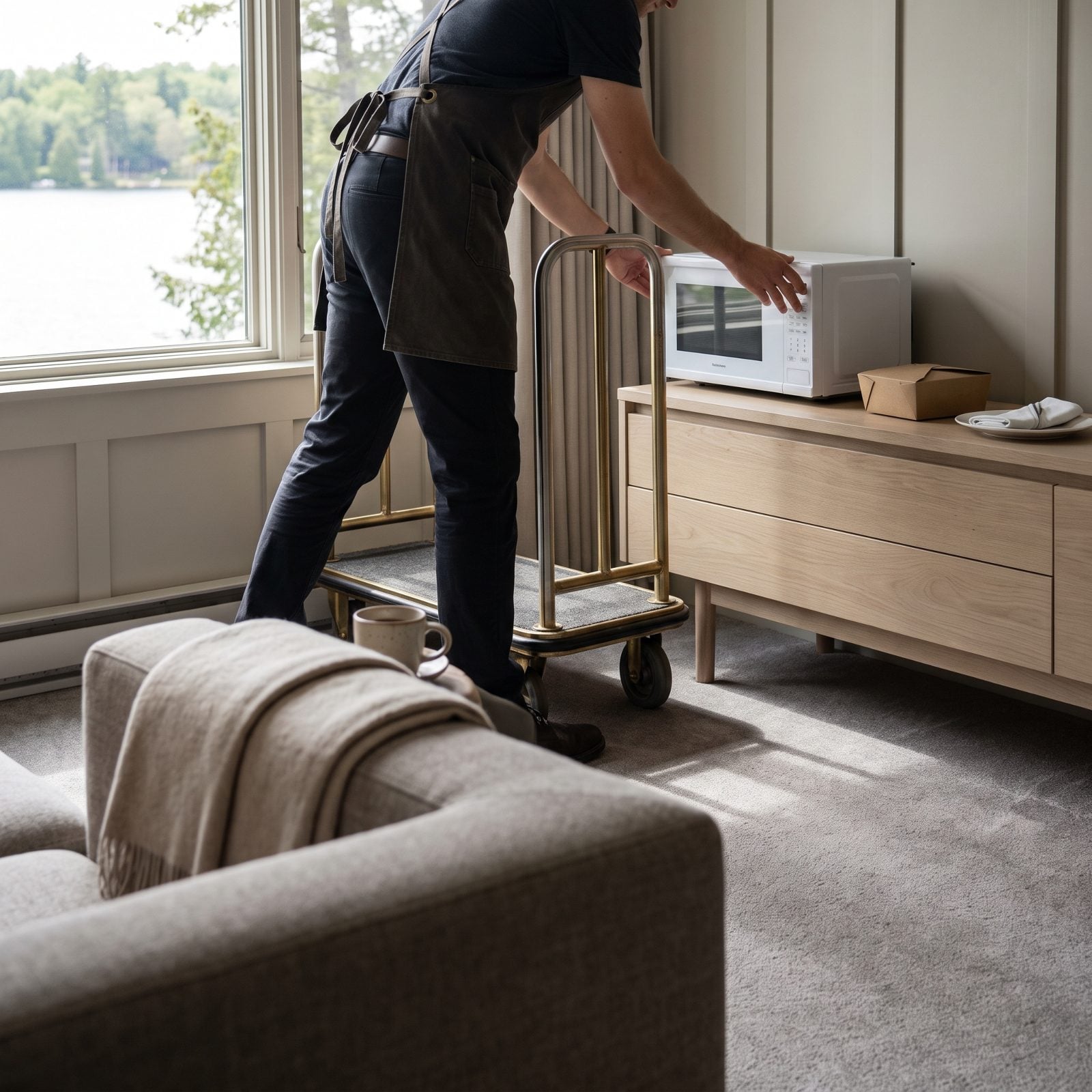 A Microwave Wheeled Into Your Room on Request