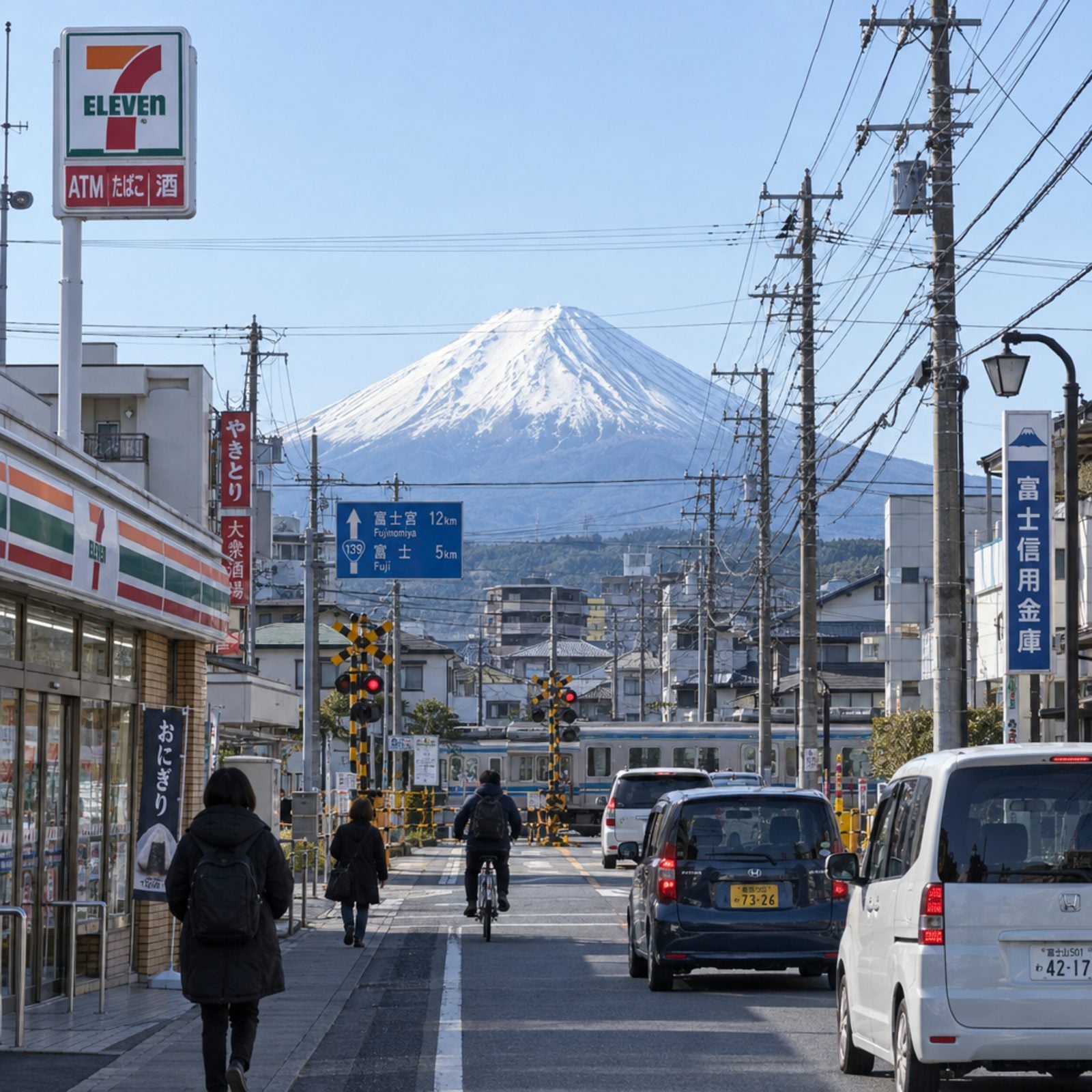 Mount Fuji Is Often Framed by Towns, Roads and Power Lines