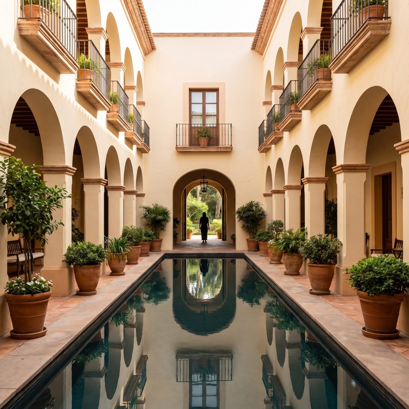 A Narrow Courtyard Pool Drawing the Eye Through the Hotel