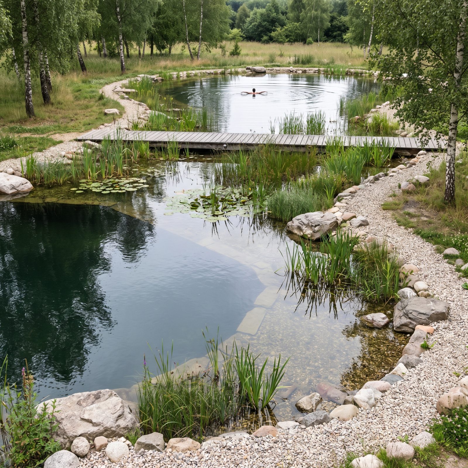 A Natural Pool Cleaned by Its Own Planted Wetland