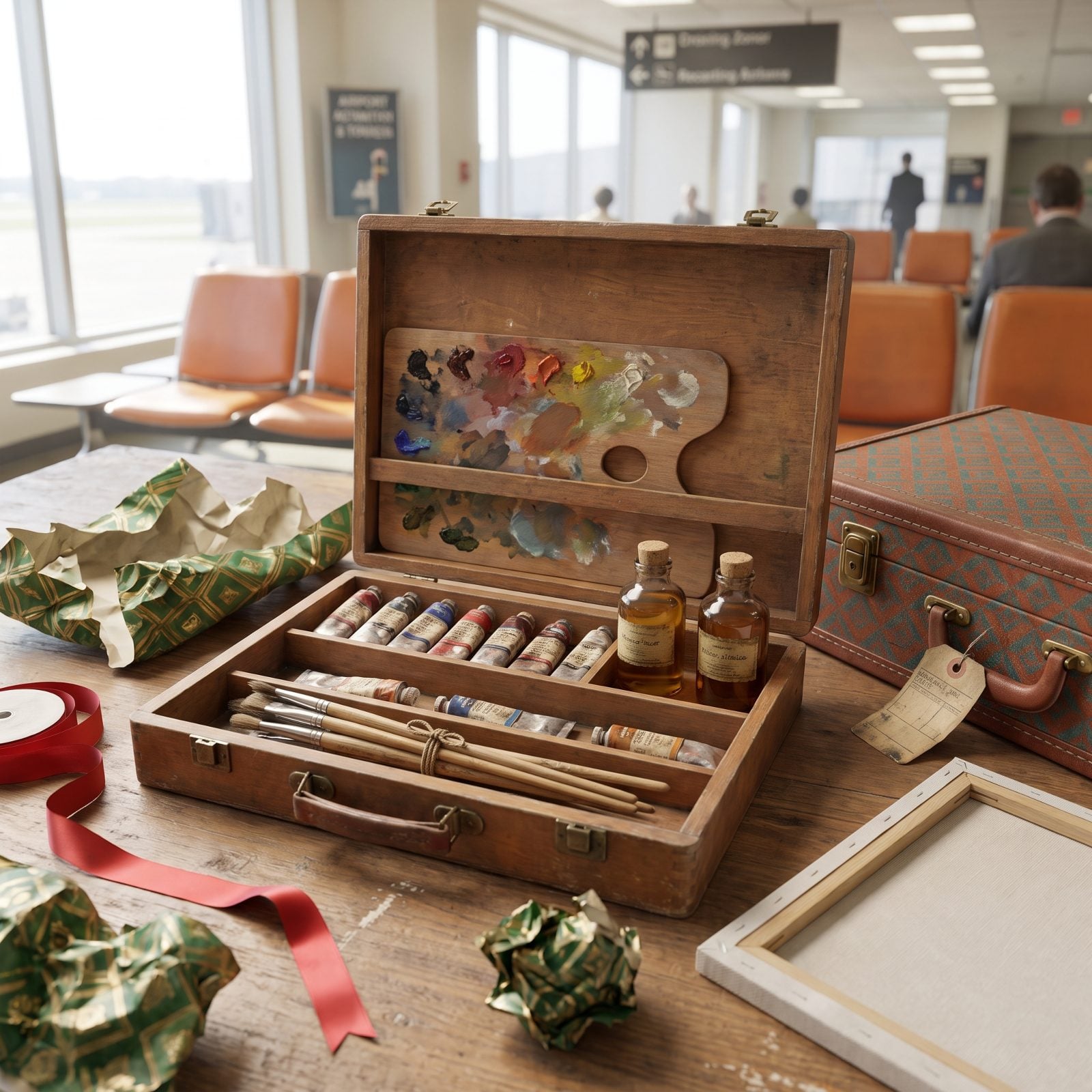 An Oil-Painting Set With Bottles of Turpentine