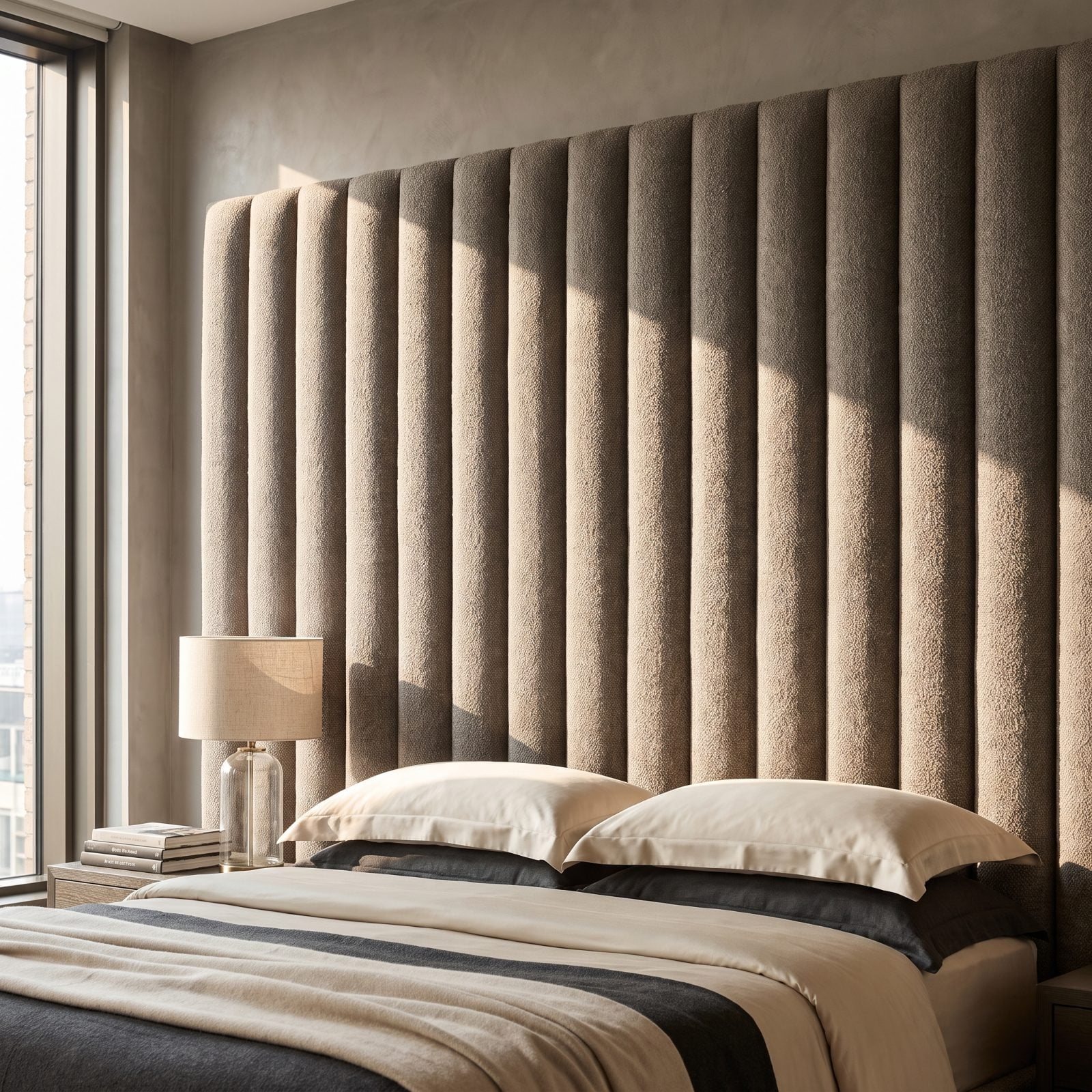 An Oversized Upholstered Headboard That Fills the Wall