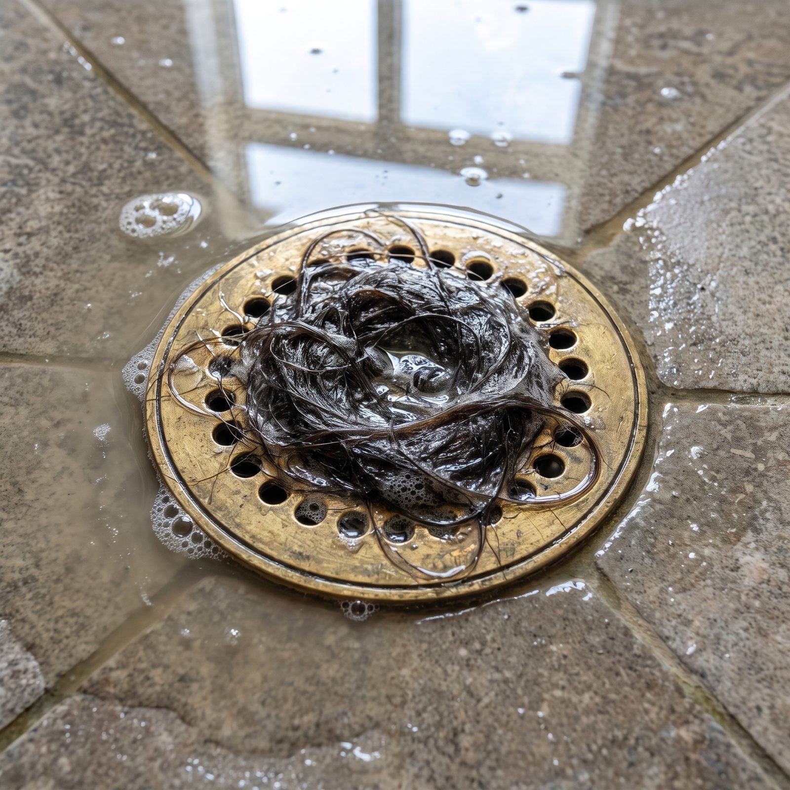 Packing the Shower Drain With a Clump of Hair