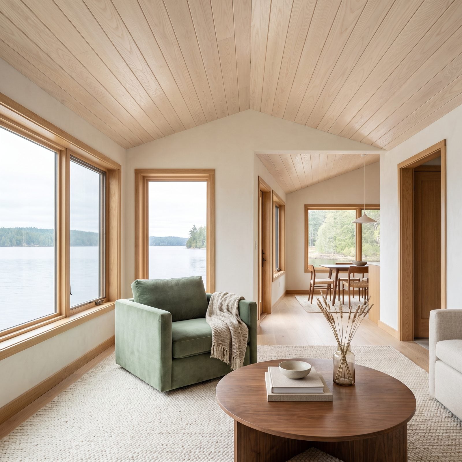 A Pale Timber Ceiling That Bounces Daylight Instead of Swallowing It