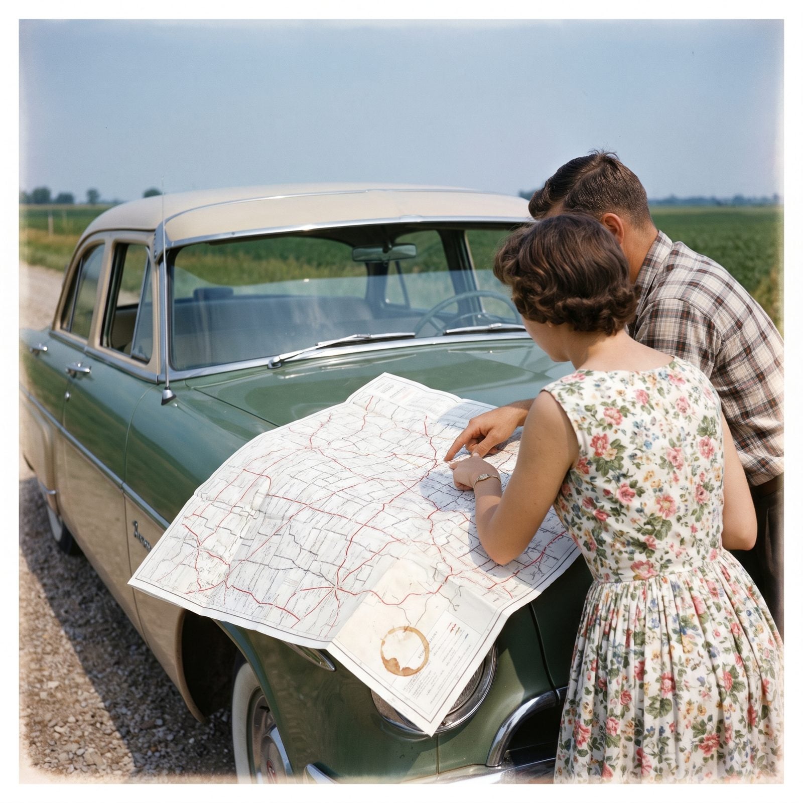The Paper Road Map Spread Across the Hood