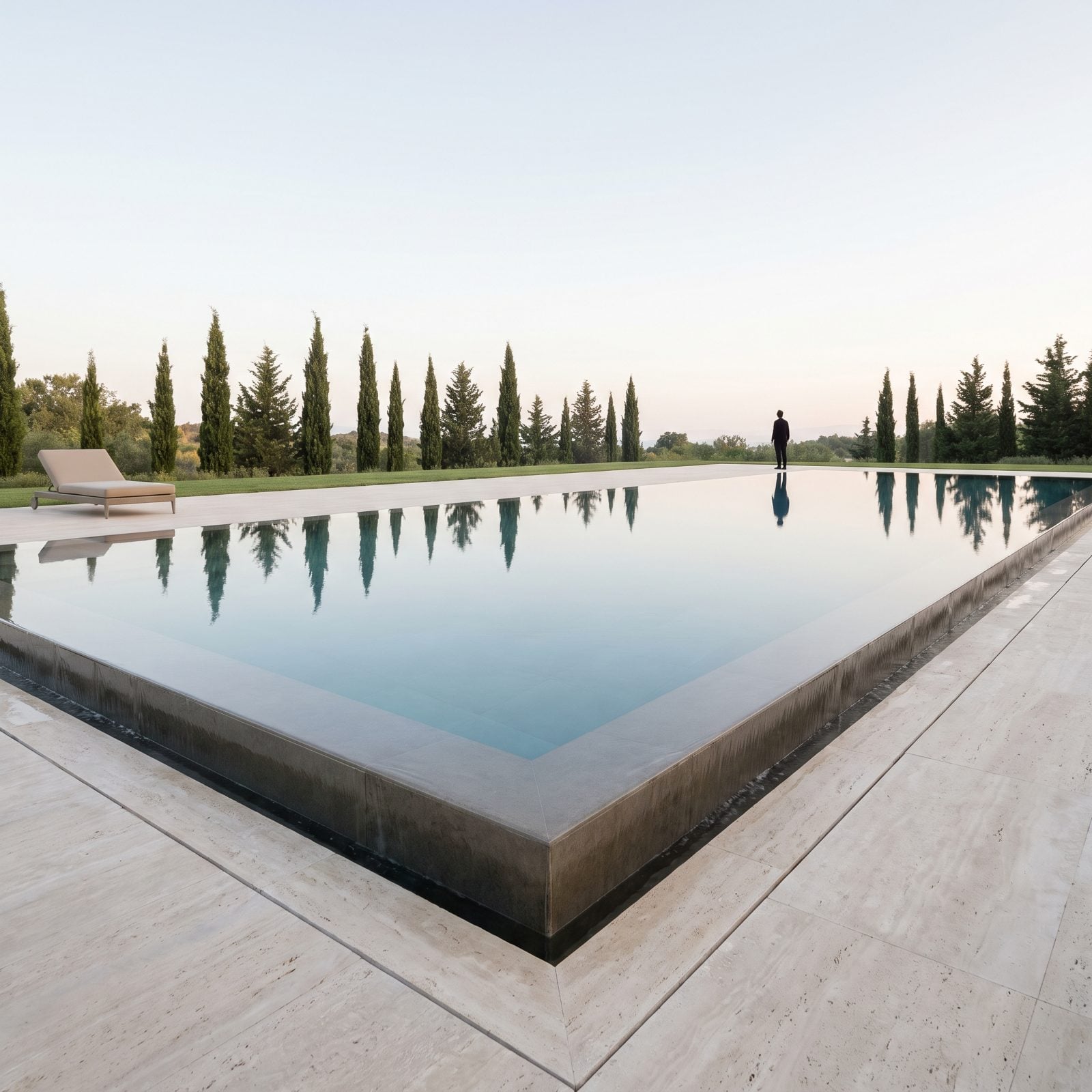 A Perimeter-Overflow Pool With a Mirror-Smooth Surface