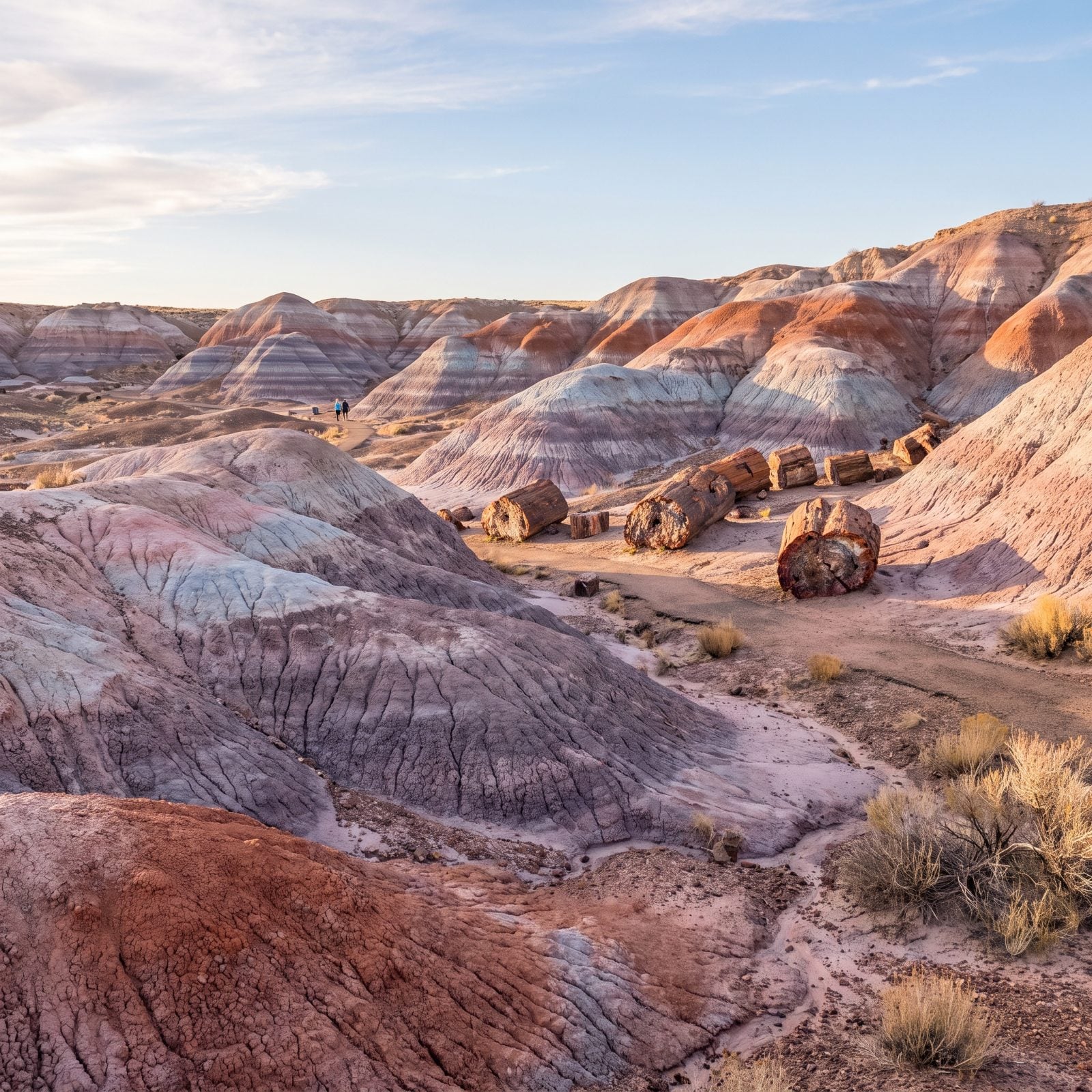Petrified Forest National Park, Arizona: Rainbow Badlands Scattered With Fossilized Logs