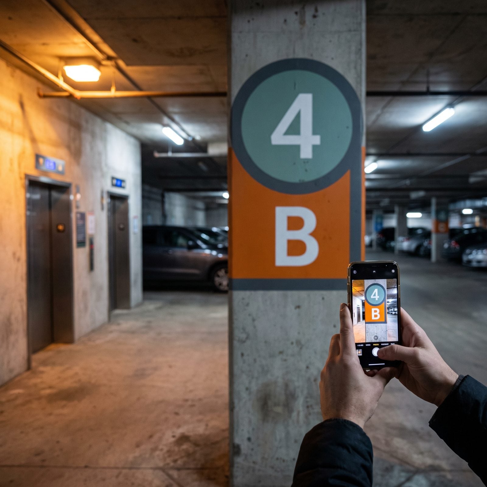 Photograph the Exact Parking Row and Elevator Marker