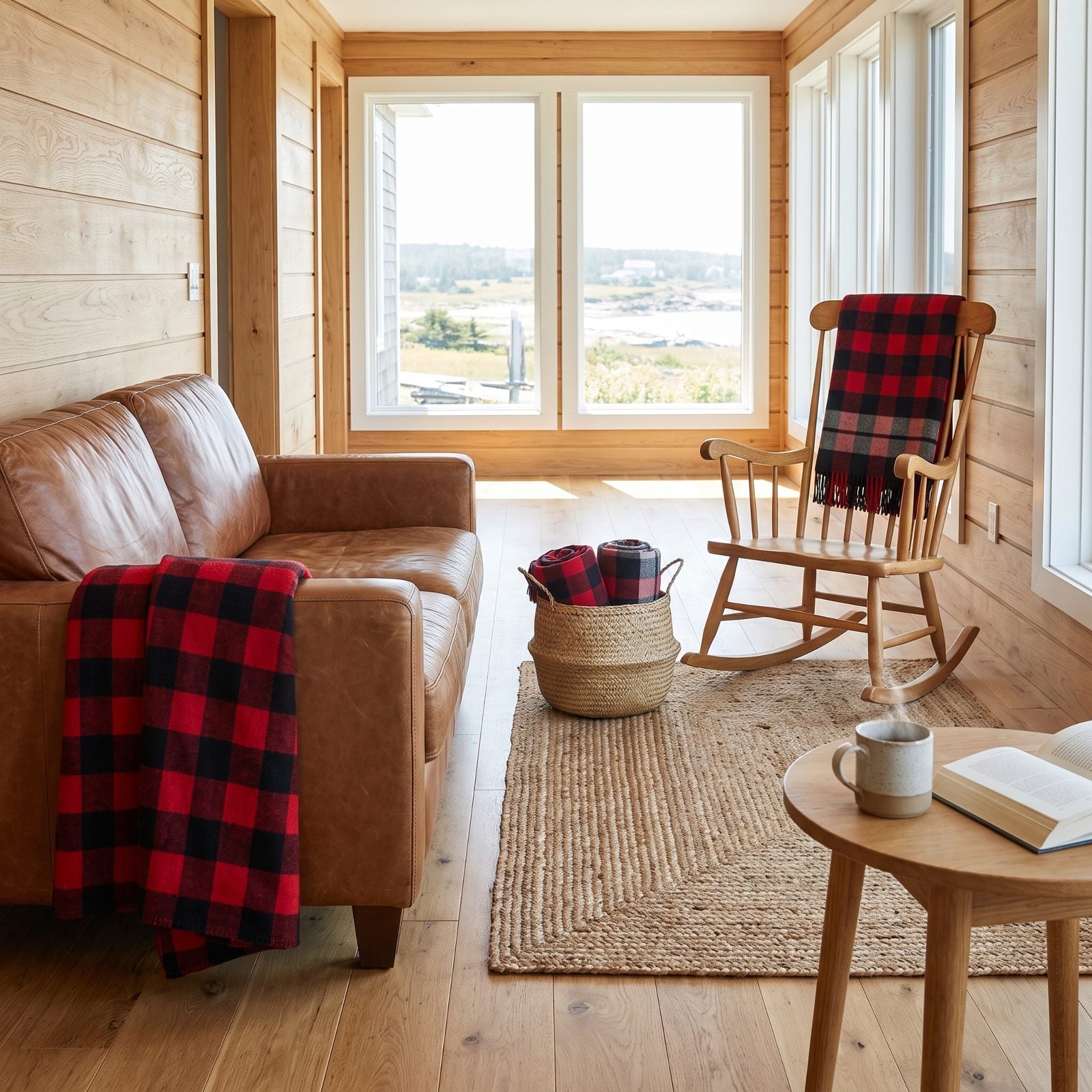 Plaid Wool Blankets Draped Within Easy Reach