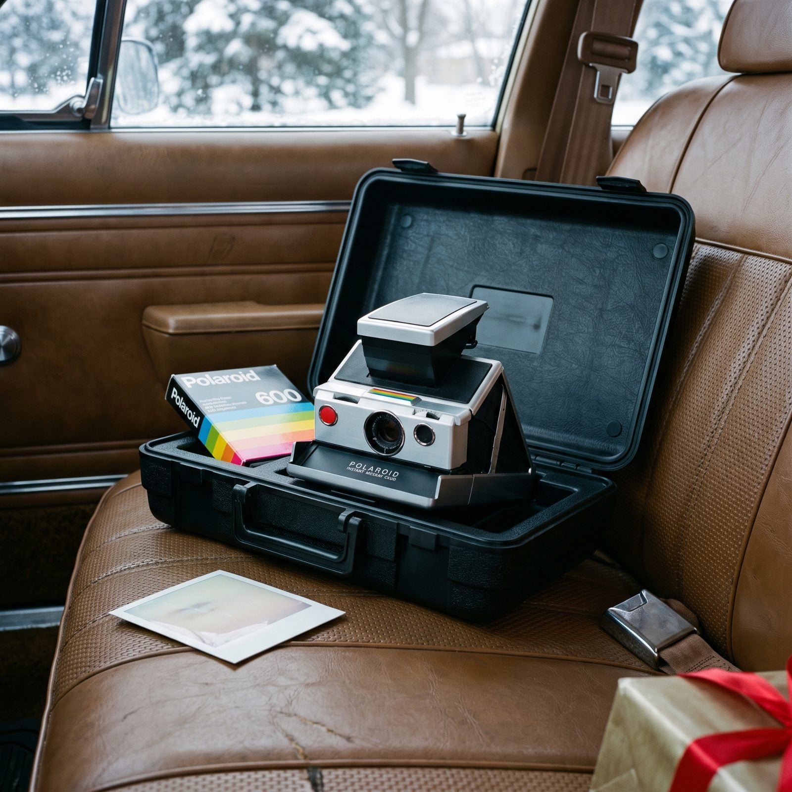 The Polaroid Camera Riding Shotgun in Its Hard Carrying Case